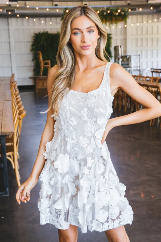 Nyla 3D Applique Mini Dress, White/Nude sold by North & Main Clothing Company