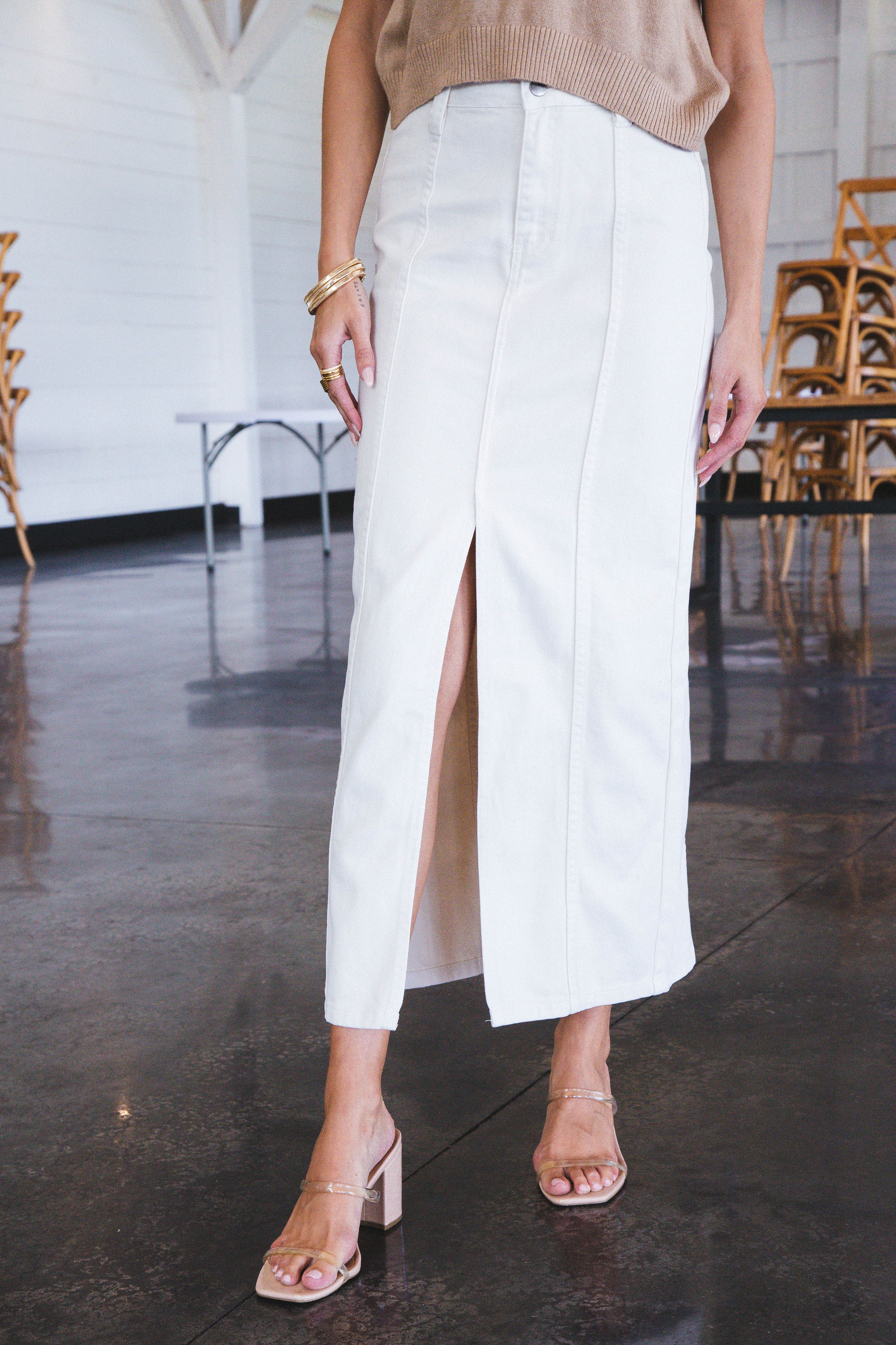 Maxine Denim Maxi Skirt, Ecru sold by North & Main Clothing Company product image thumbnail 4