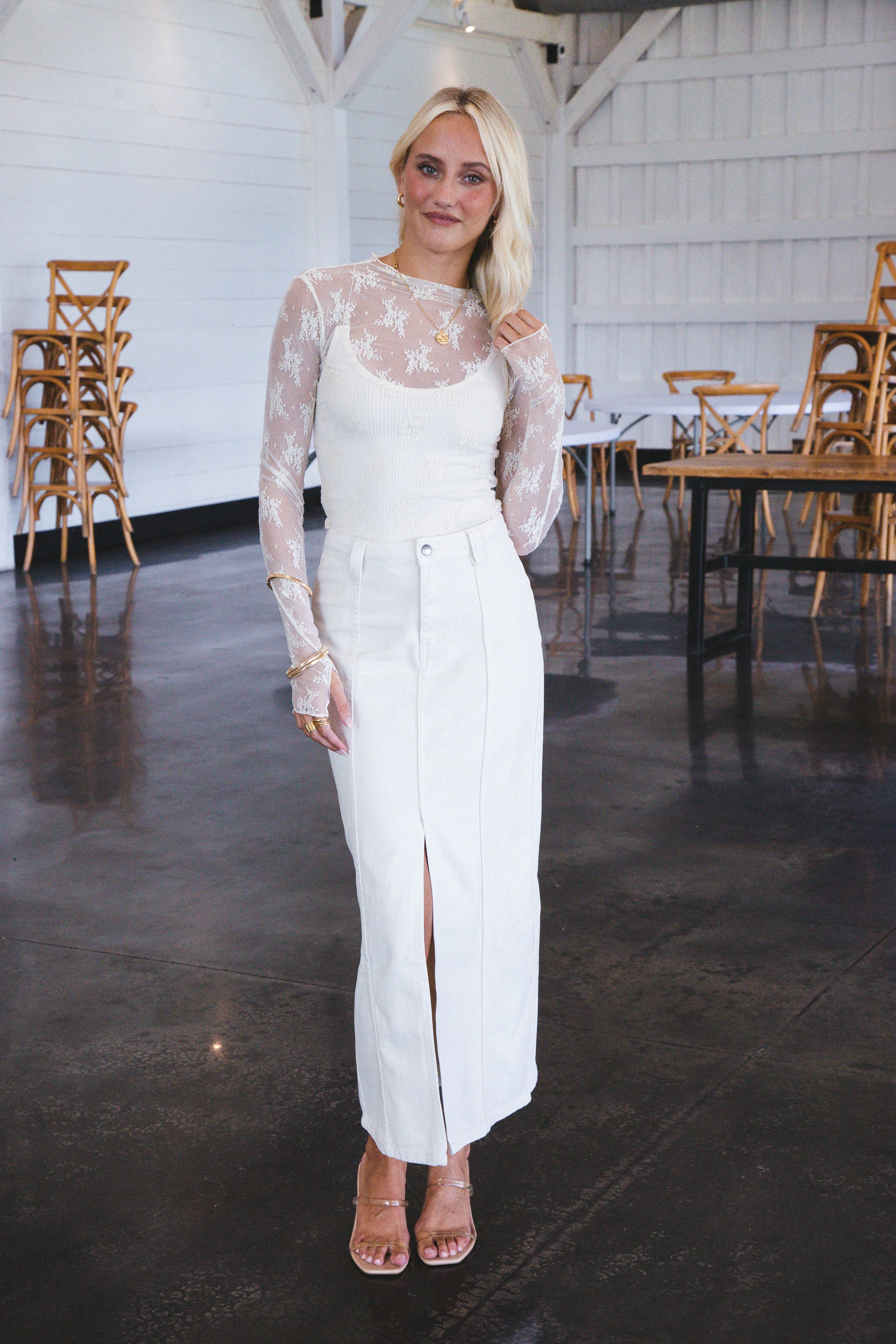 Maxine Denim Maxi Skirt, Ecru sold by North & Main Clothing Company product image thumbnail 2