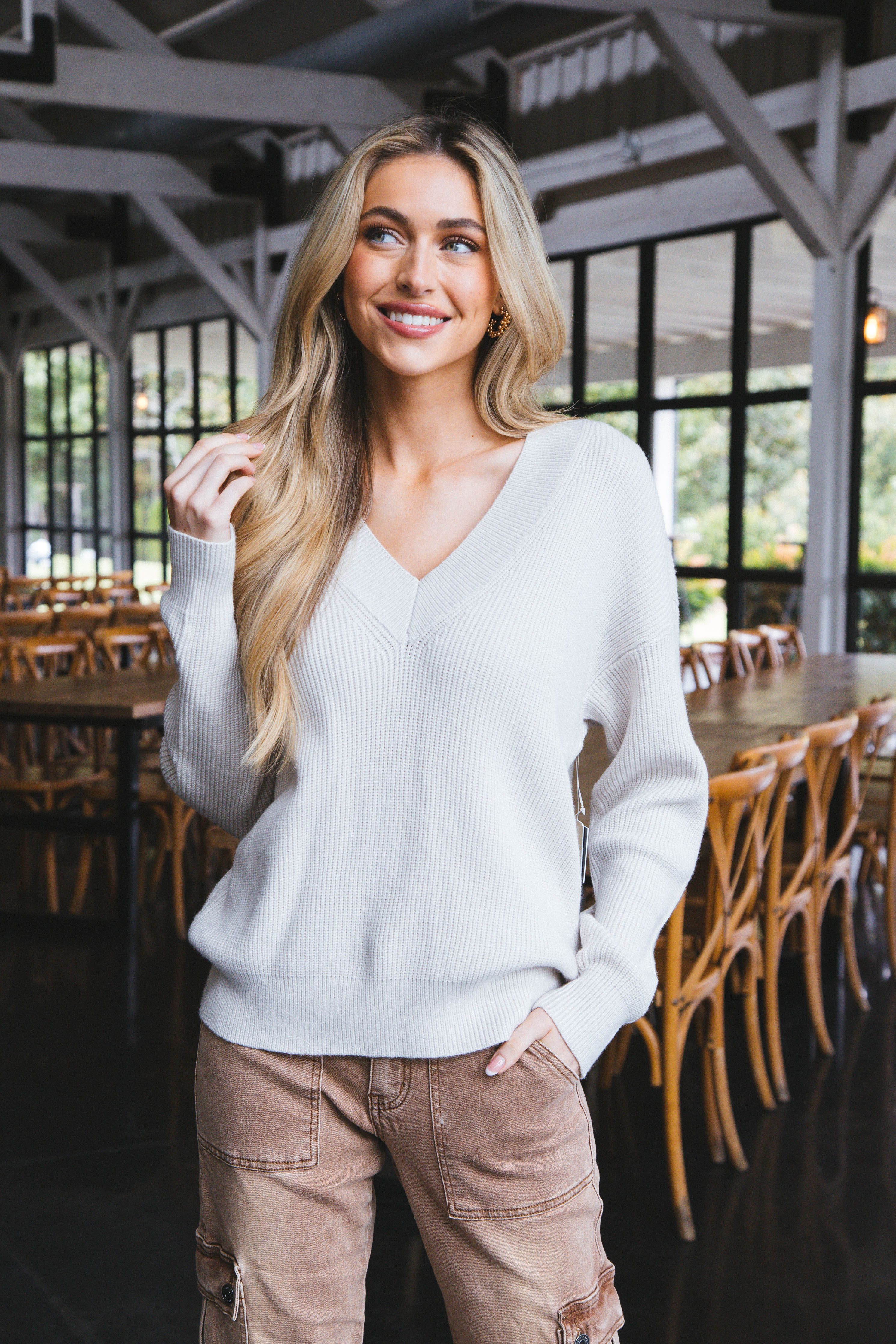 Manuela V-Neck Pullover Sweater, Fog | RD Style sold by North & Main Clothing Company product image thumbnail 4