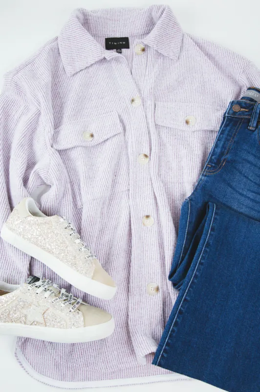 Aster Button Down Shacket, Lavender sold by North & Main Clothing Company