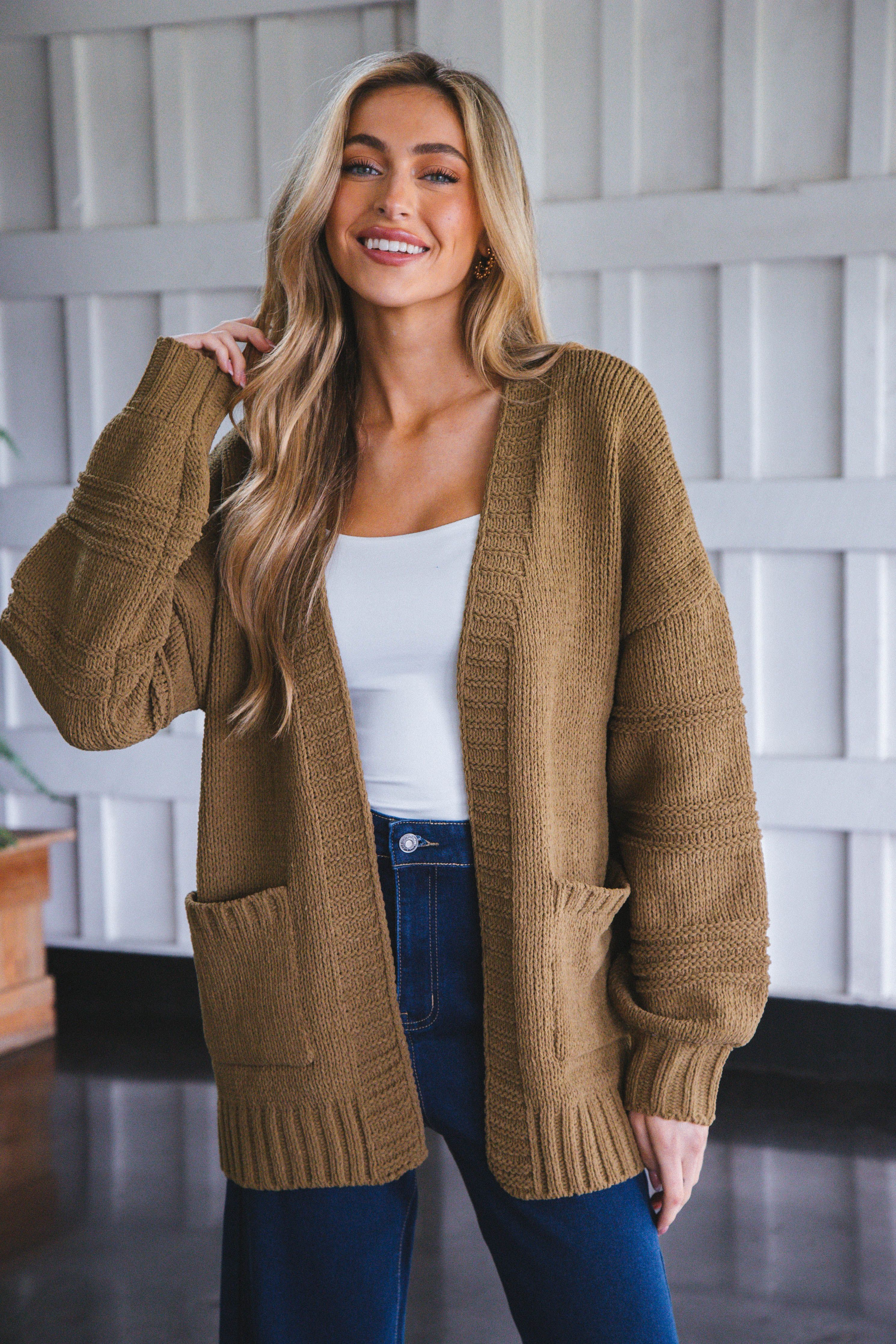 Oaklyn Chunky Sweater Cardigan, Olive sold by North & Main Clothing Company product image thumbnail 4
