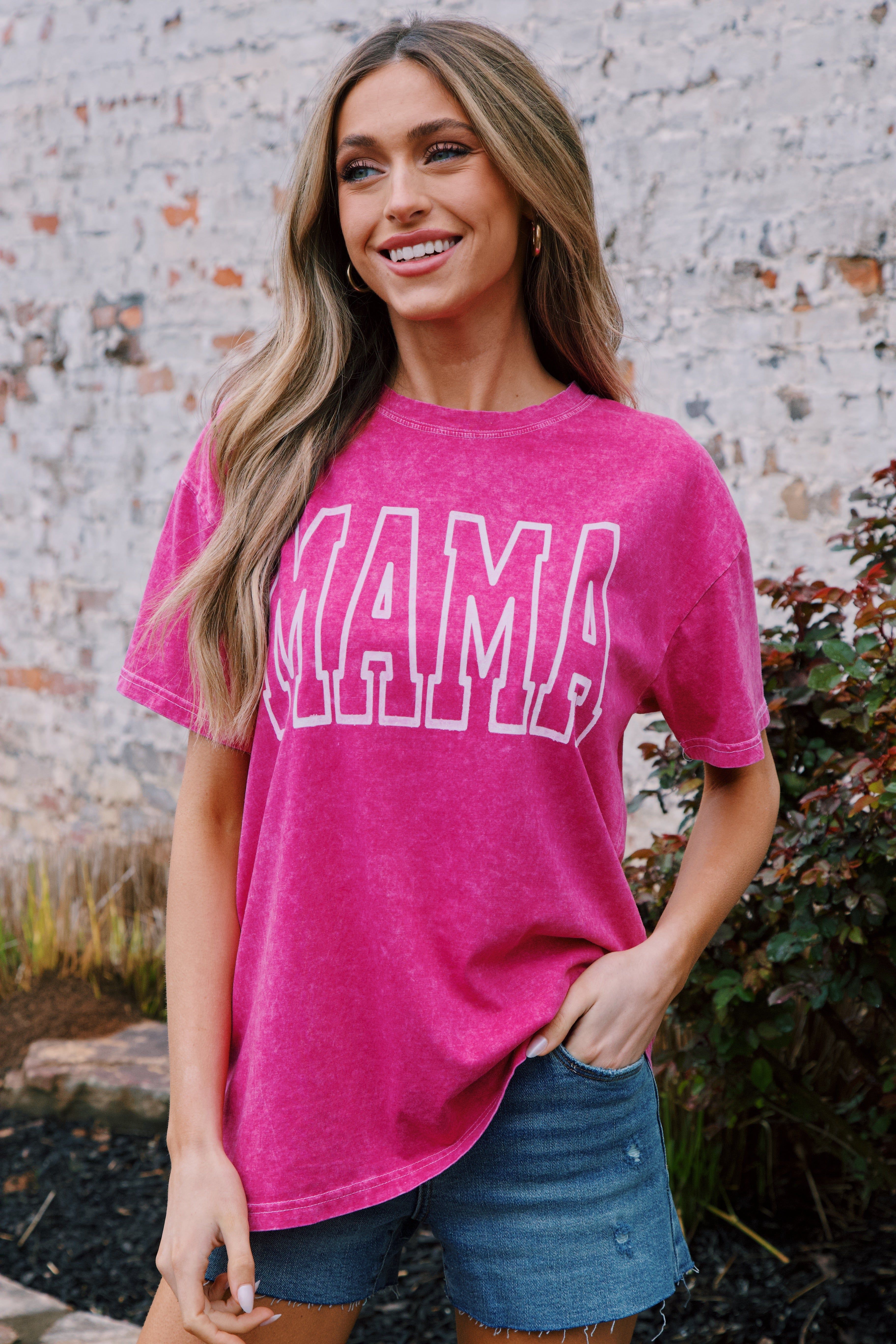 Mama Mineral Washed Graphic Tee, Hot Pink sold by North & Main Clothing Company