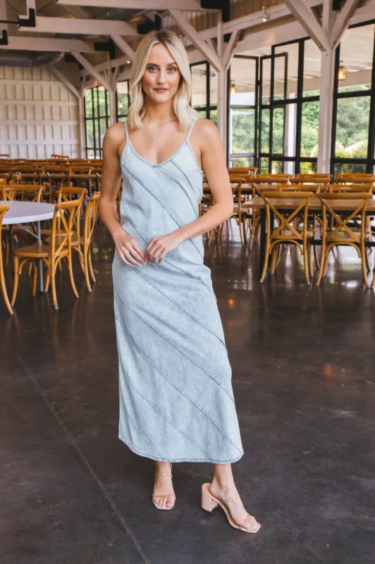 Naomi Denim Maxi Dress, Light Denim sold by North & Main Clothing Company