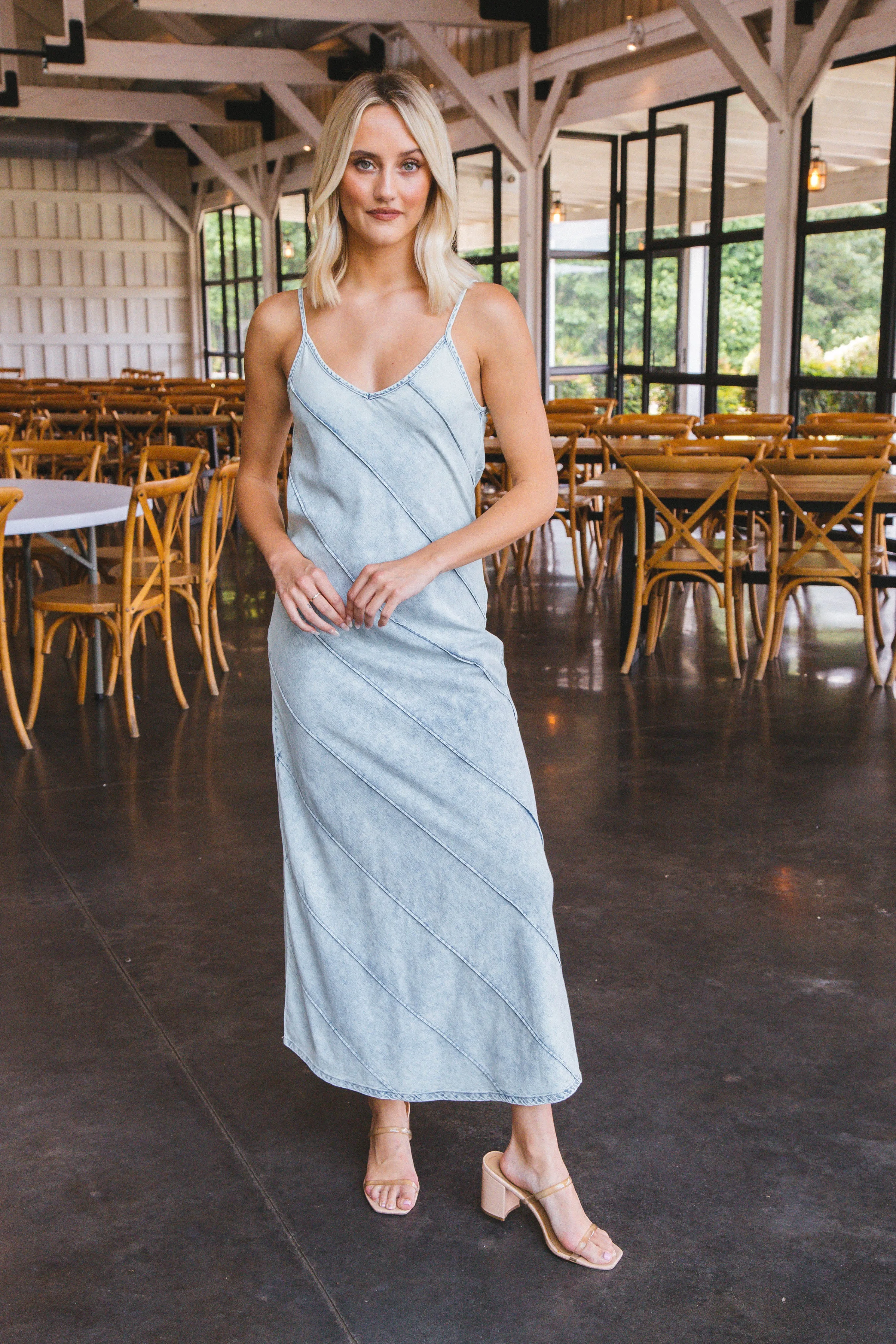 Naomi Denim Maxi Dress, Light Denim sold by North & Main Clothing Company