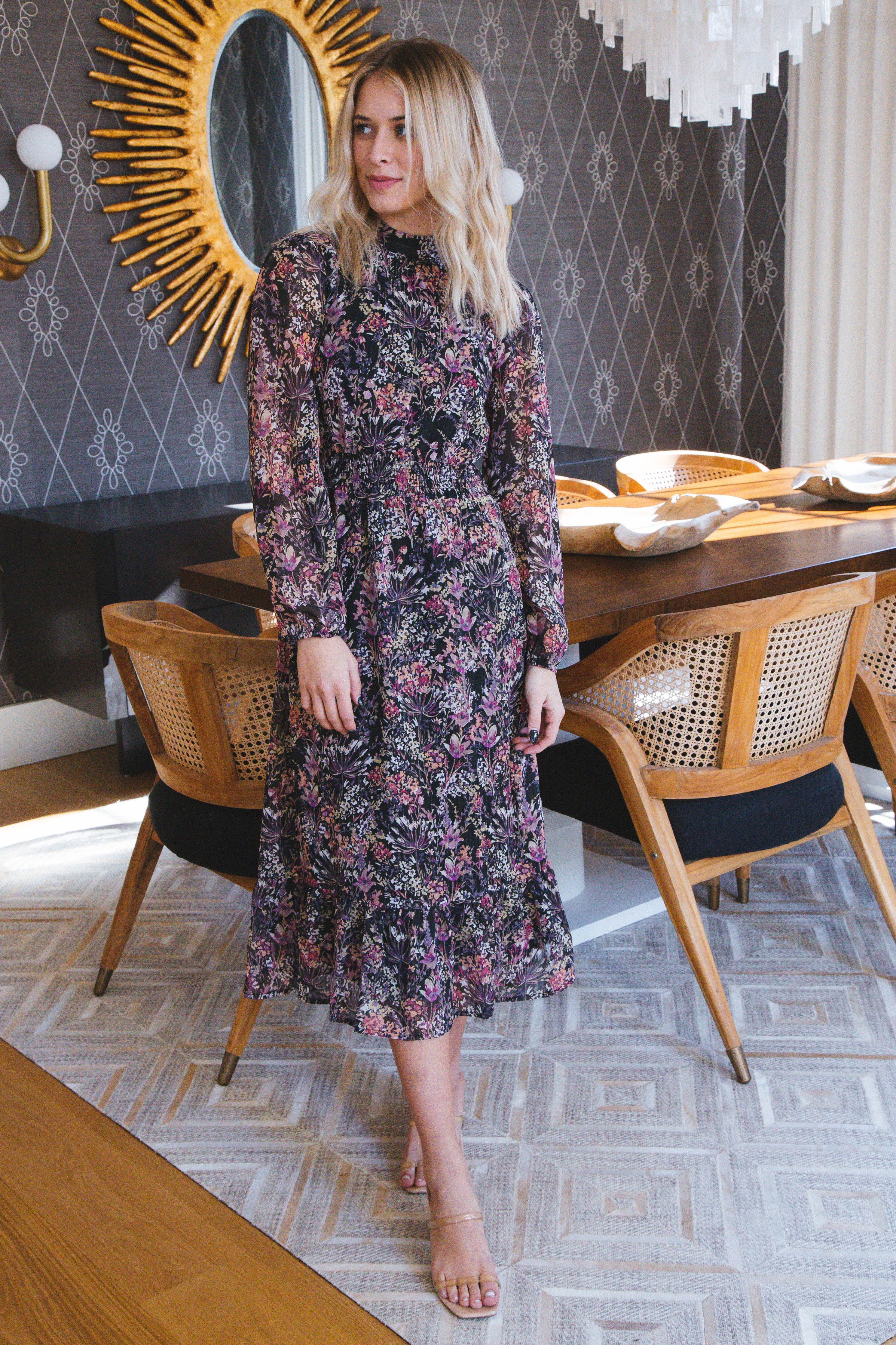 Pull Me In Long Sleeve Midi Dress, Black Multi | Sadie & Sage sold by North & Main Clothing Company