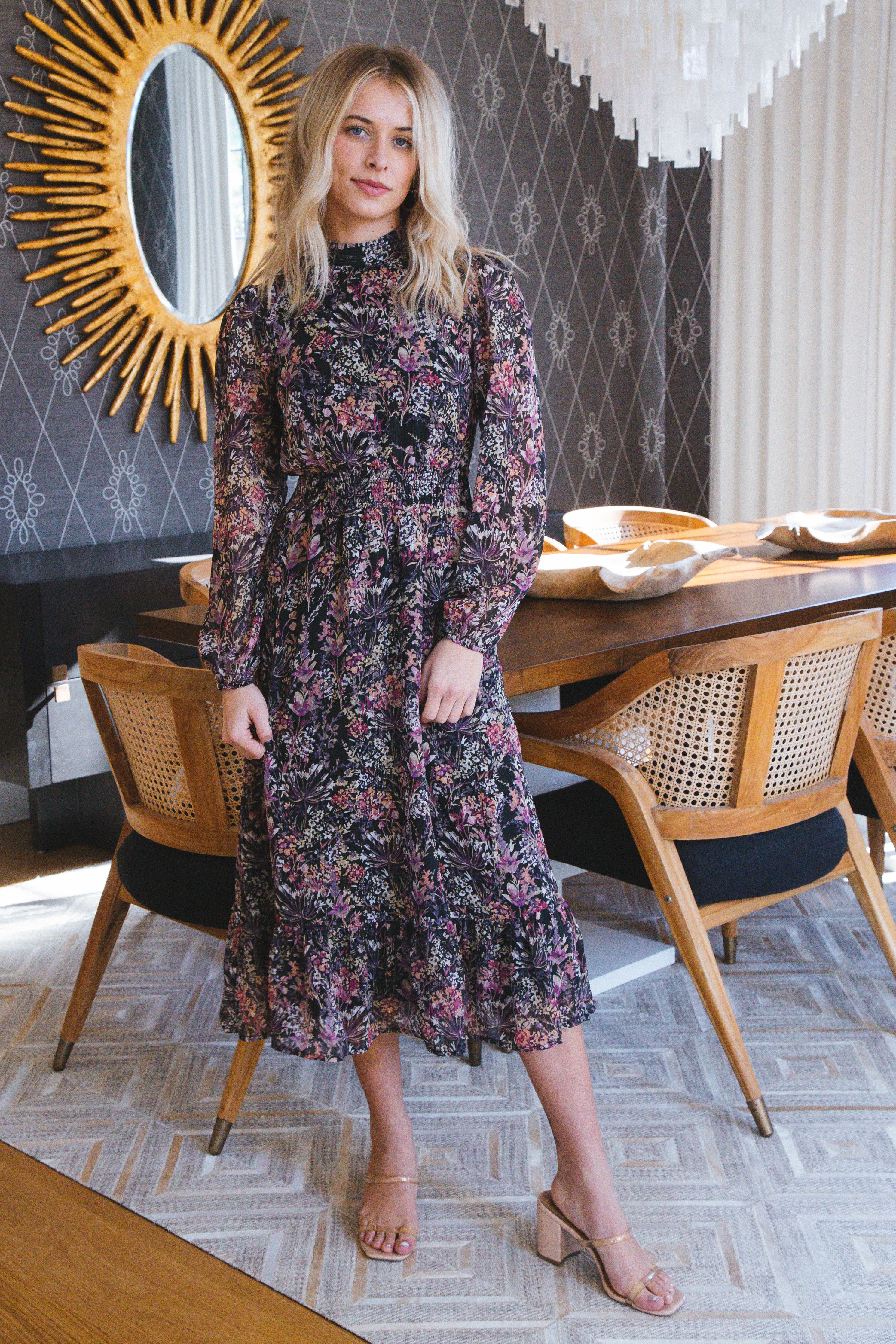 Pull Me In Long Sleeve Midi Dress, Black Multi | Sadie & Sage sold by North & Main Clothing Company product image thumbnail 5