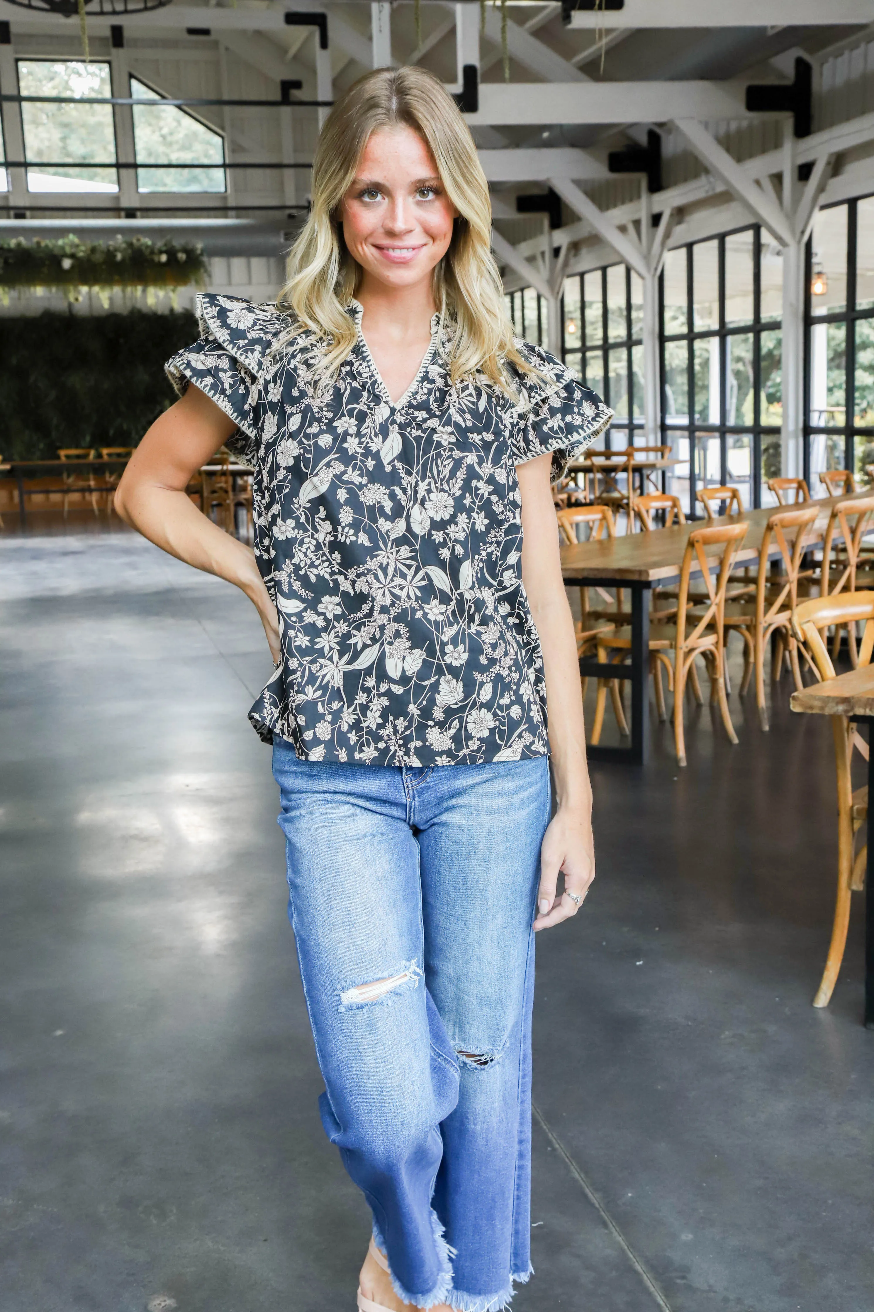 Wren Contrast Stitch Top, Black sold by North & Main Clothing Company product image thumbnail 5