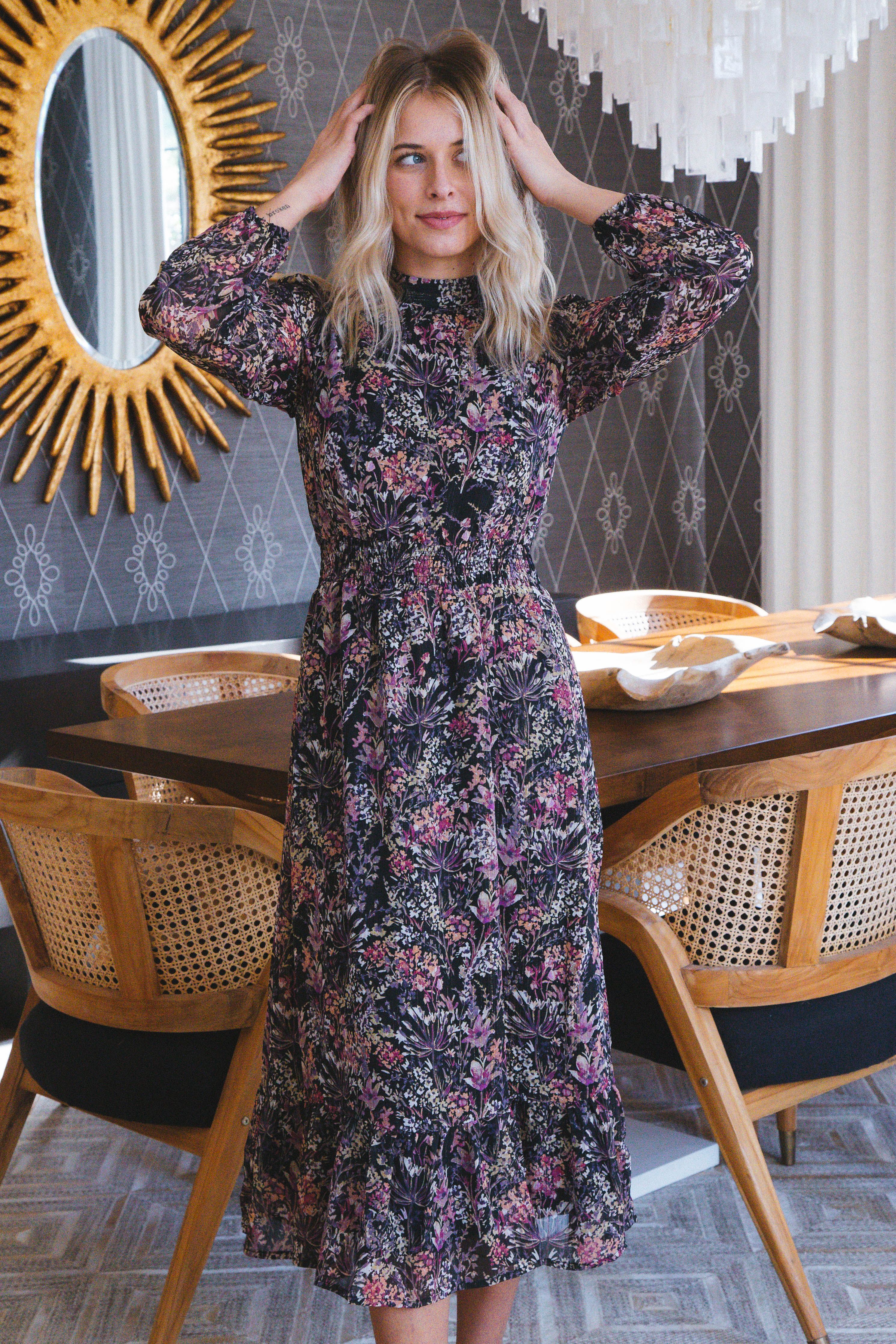 Pull Me In Long Sleeve Midi Dress, Black Multi | Sadie & Sage sold by North & Main Clothing Company product image thumbnail 3