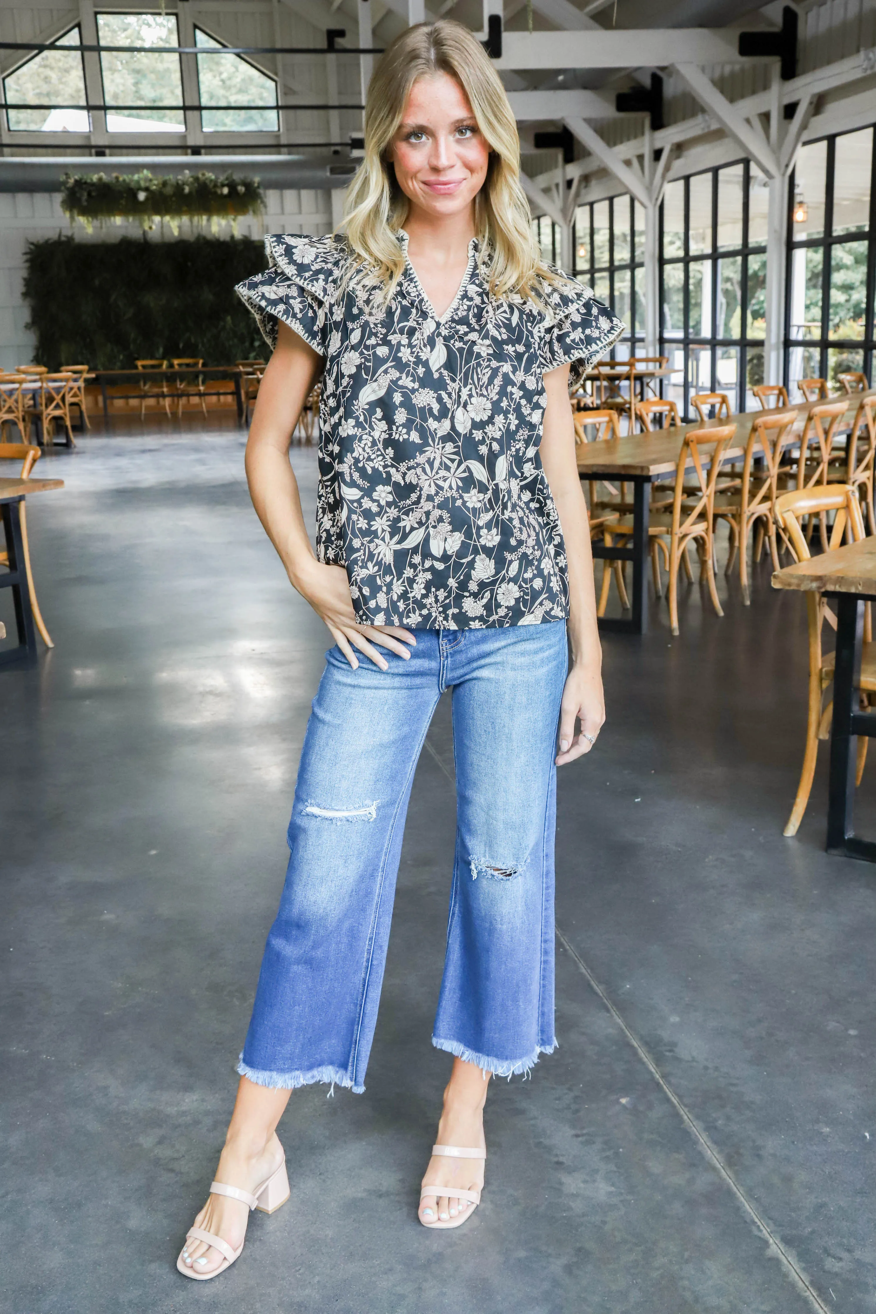 Wren Contrast Stitch Top, Black sold by North & Main Clothing Company product image thumbnail 3