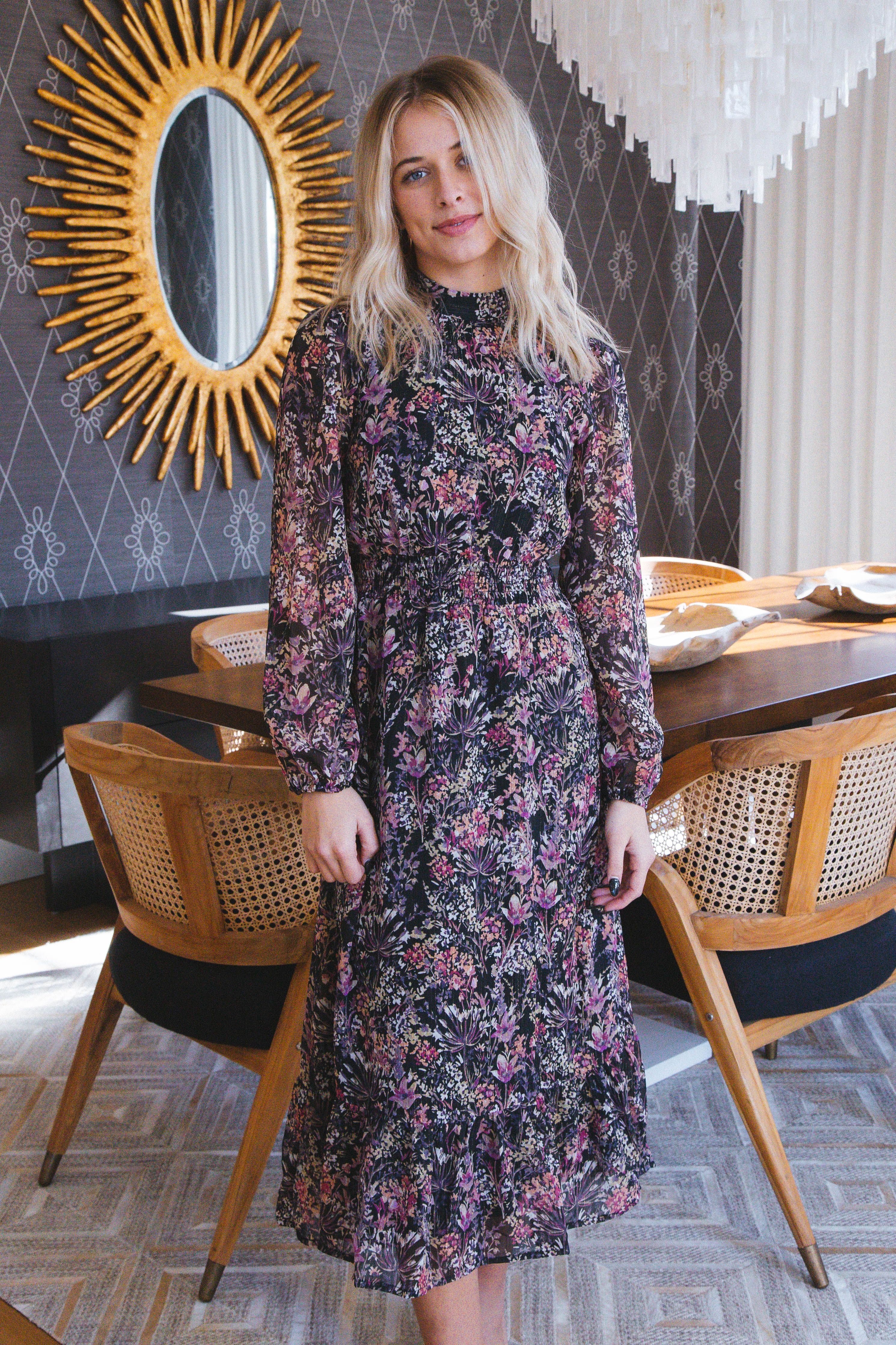 Pull Me In Long Sleeve Midi Dress, Black Multi | Sadie & Sage sold by North & Main Clothing Company product image thumbnail 4