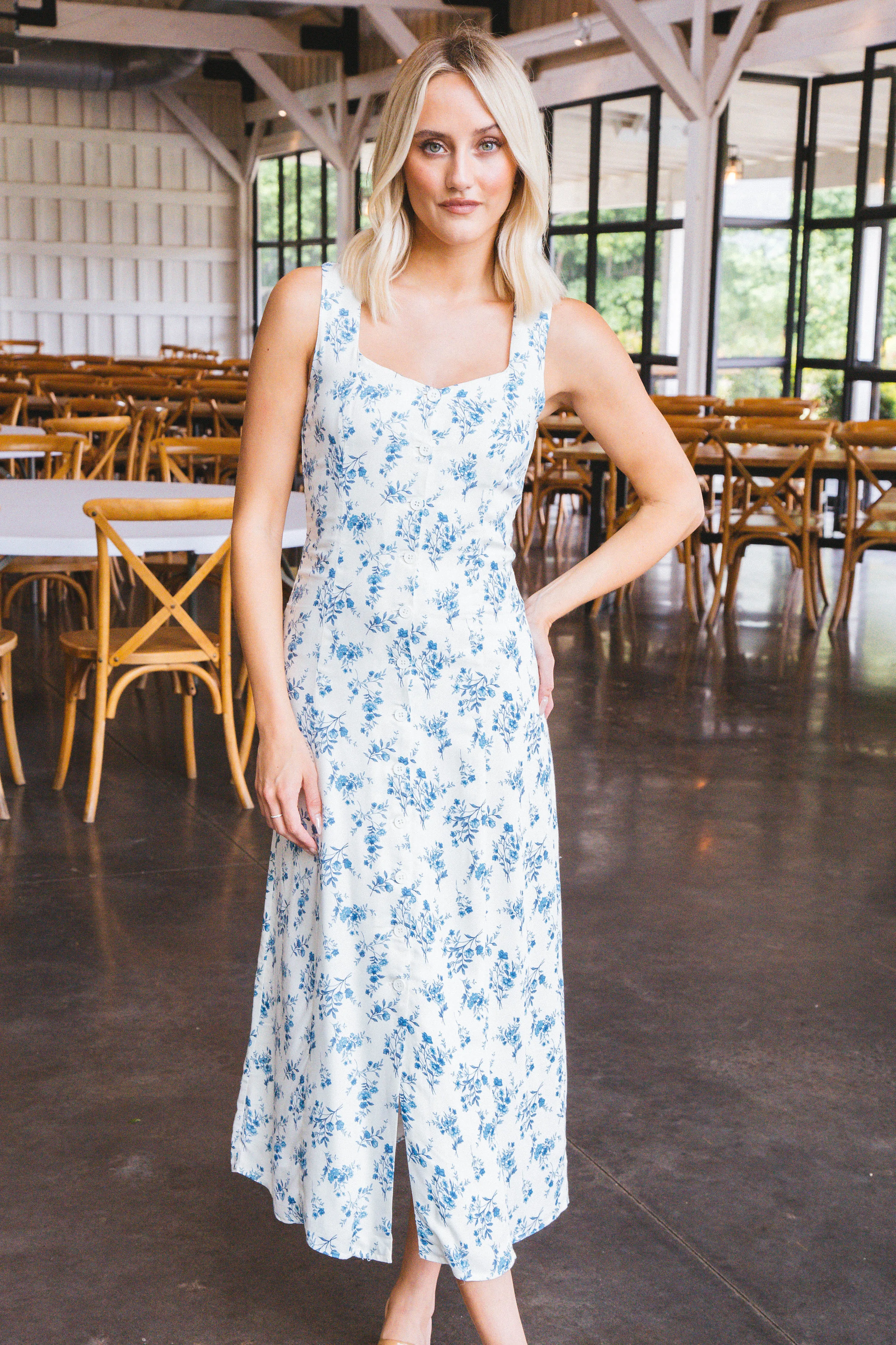 Ada Sleeveless Floral Midi Dress, Ivory sold by North & Main Clothing Company product image thumbnail 2