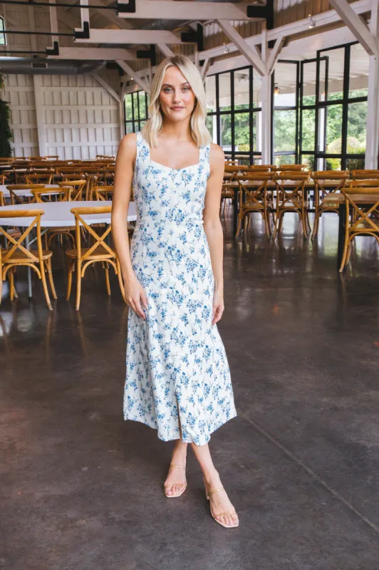 Ada Sleeveless Floral Midi Dress, Ivory sold by North & Main Clothing Company