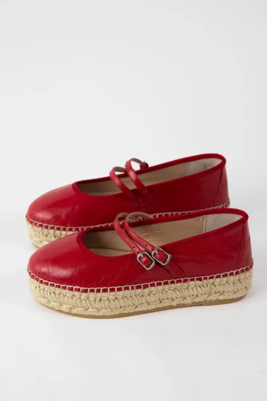Brinn Espadrille Platform Mary Janes, Red Leather | Steve Madden sold by North & Main Clothing Company