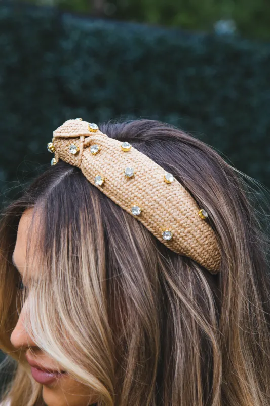 Raffia Rhinestone Topknot Headband, Beige sold by North & Main Clothing Company