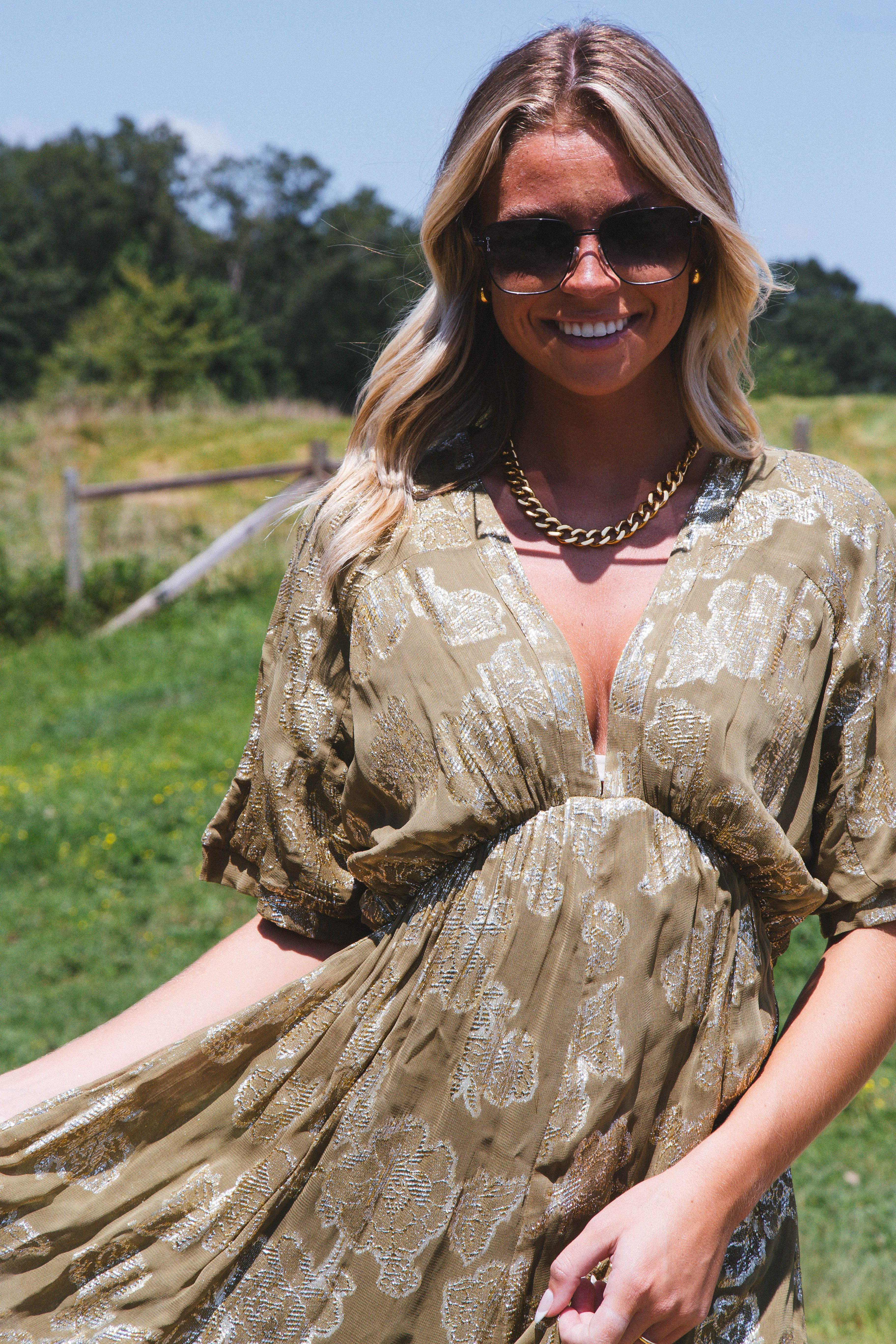 Crown Jewel Floral Maxi Dress, Olive Gold sold by North & Main Clothing Company product image thumbnail 4