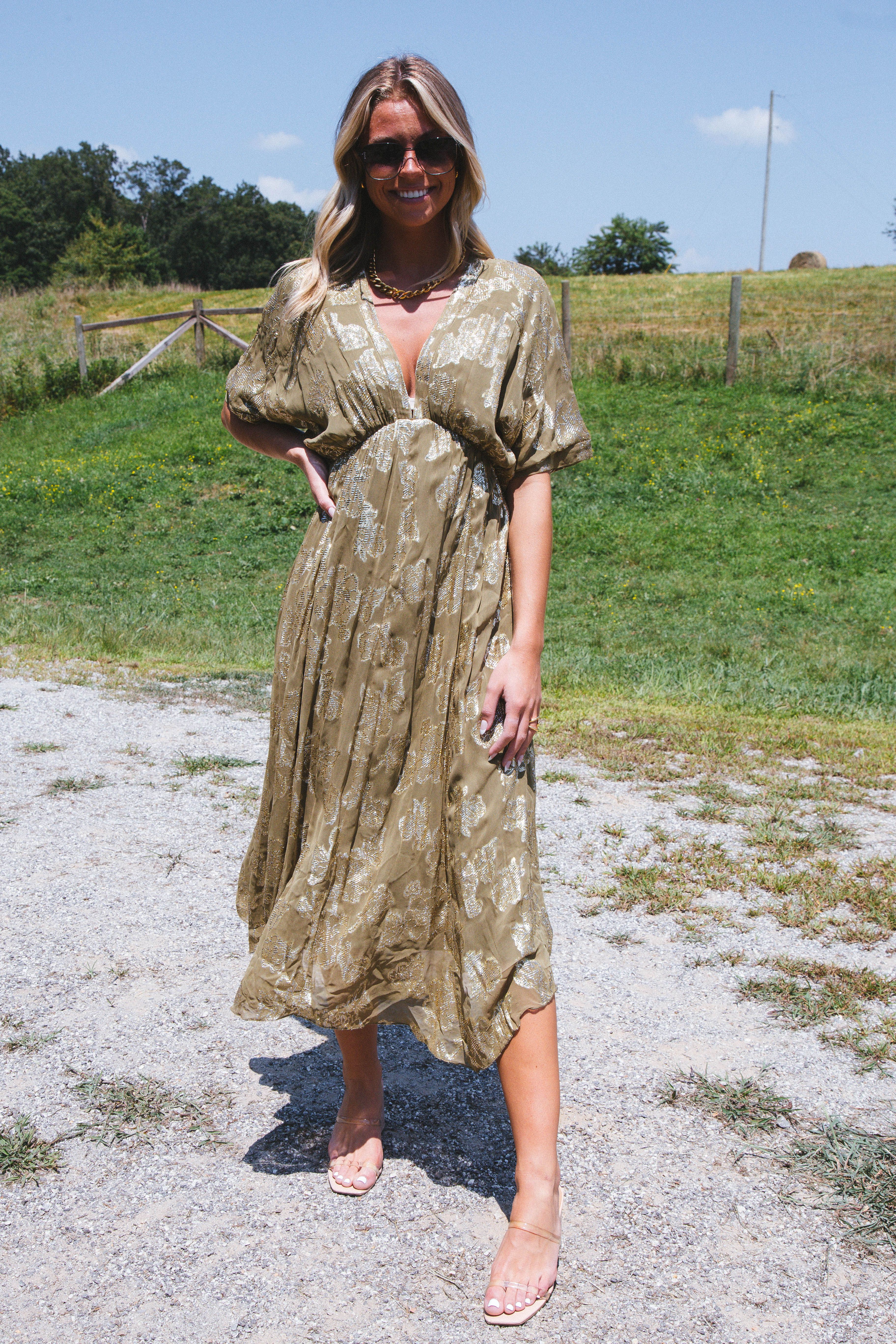 Crown Jewel Floral Maxi Dress, Olive Gold sold by North & Main Clothing Company product image thumbnail 5