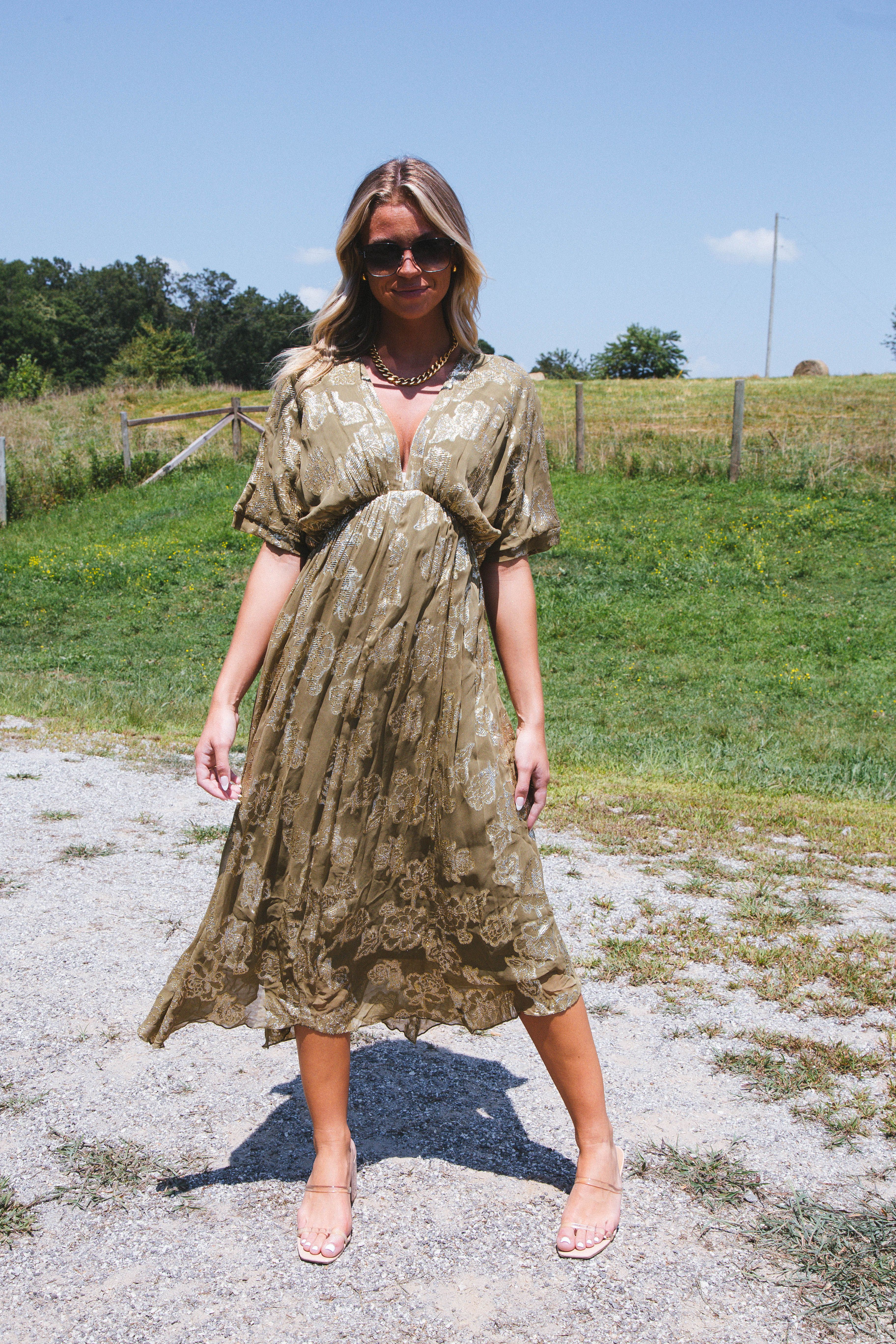 Crown Jewel Floral Maxi Dress, Olive Gold sold by North & Main Clothing Company product image thumbnail 2