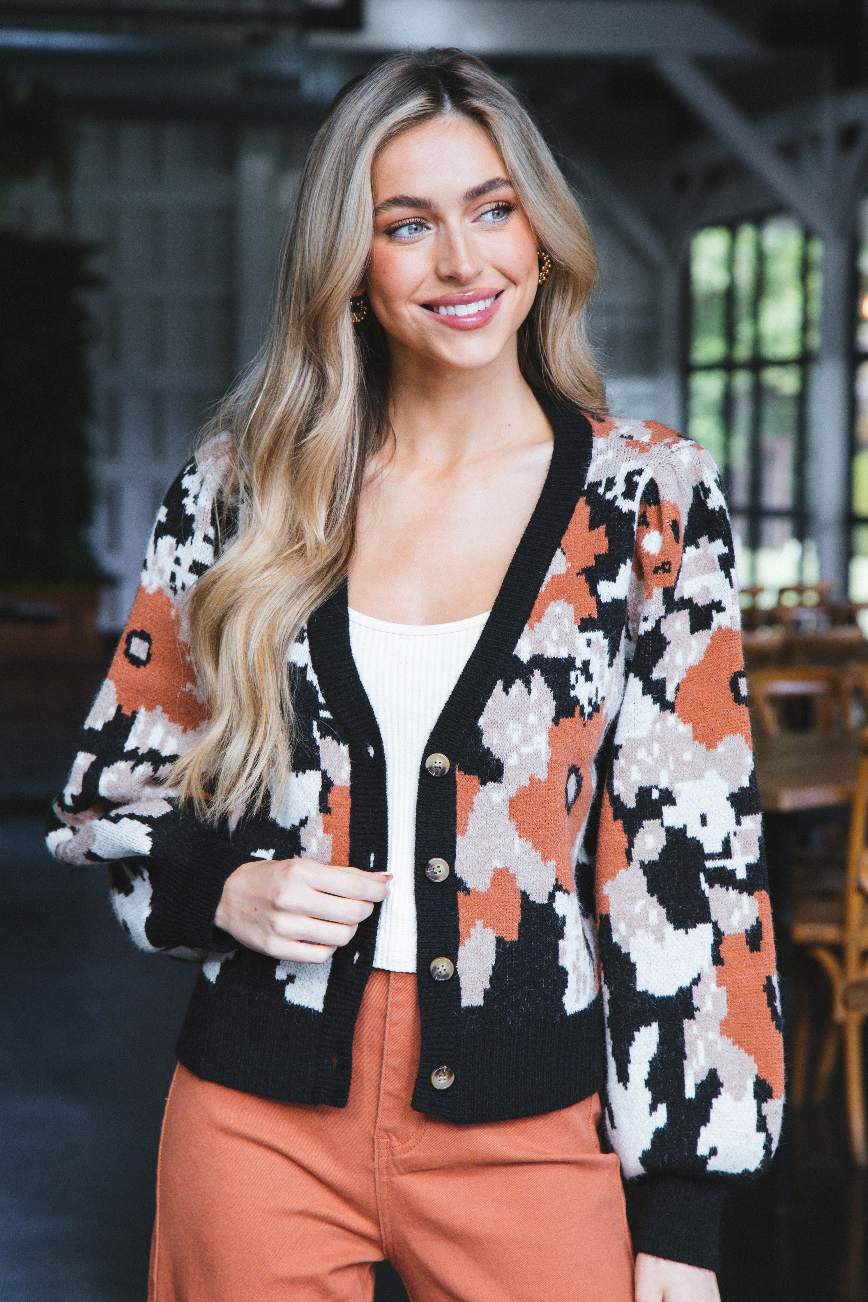 Casey Printed Button Up Cardigan, Black-Brown sold by North & Main Clothing Company product image thumbnail 3