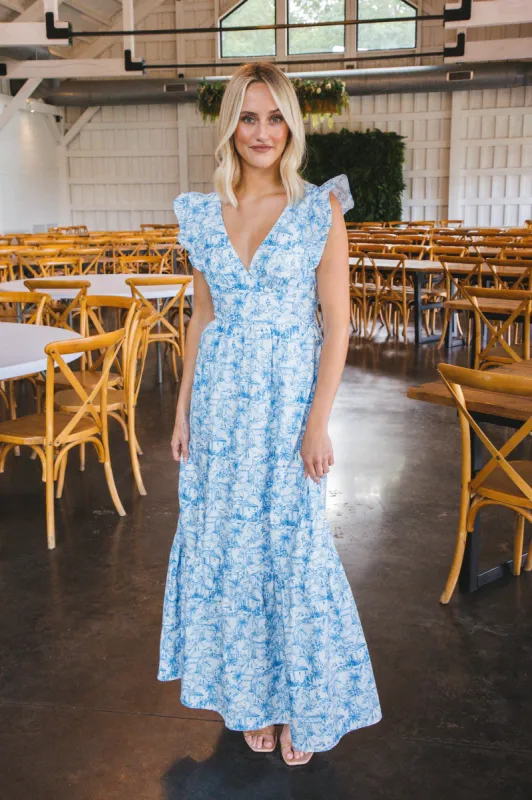 Sadie Ruffled Maxi Dress, French Blue sold by North & Main Clothing Company