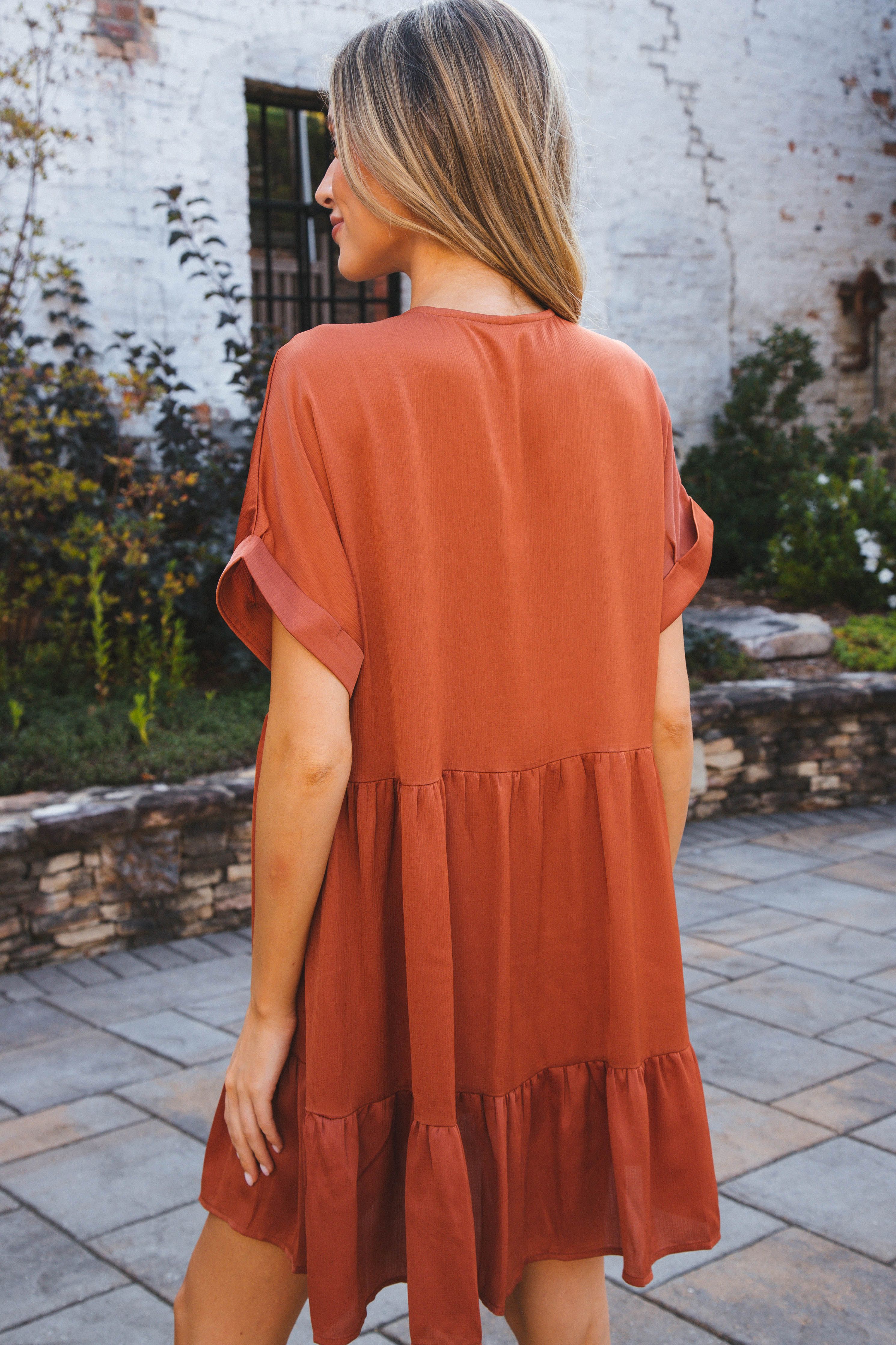 Serrano Tiered Dress, Rust sold by North & Main Clothing Company product image thumbnail 5