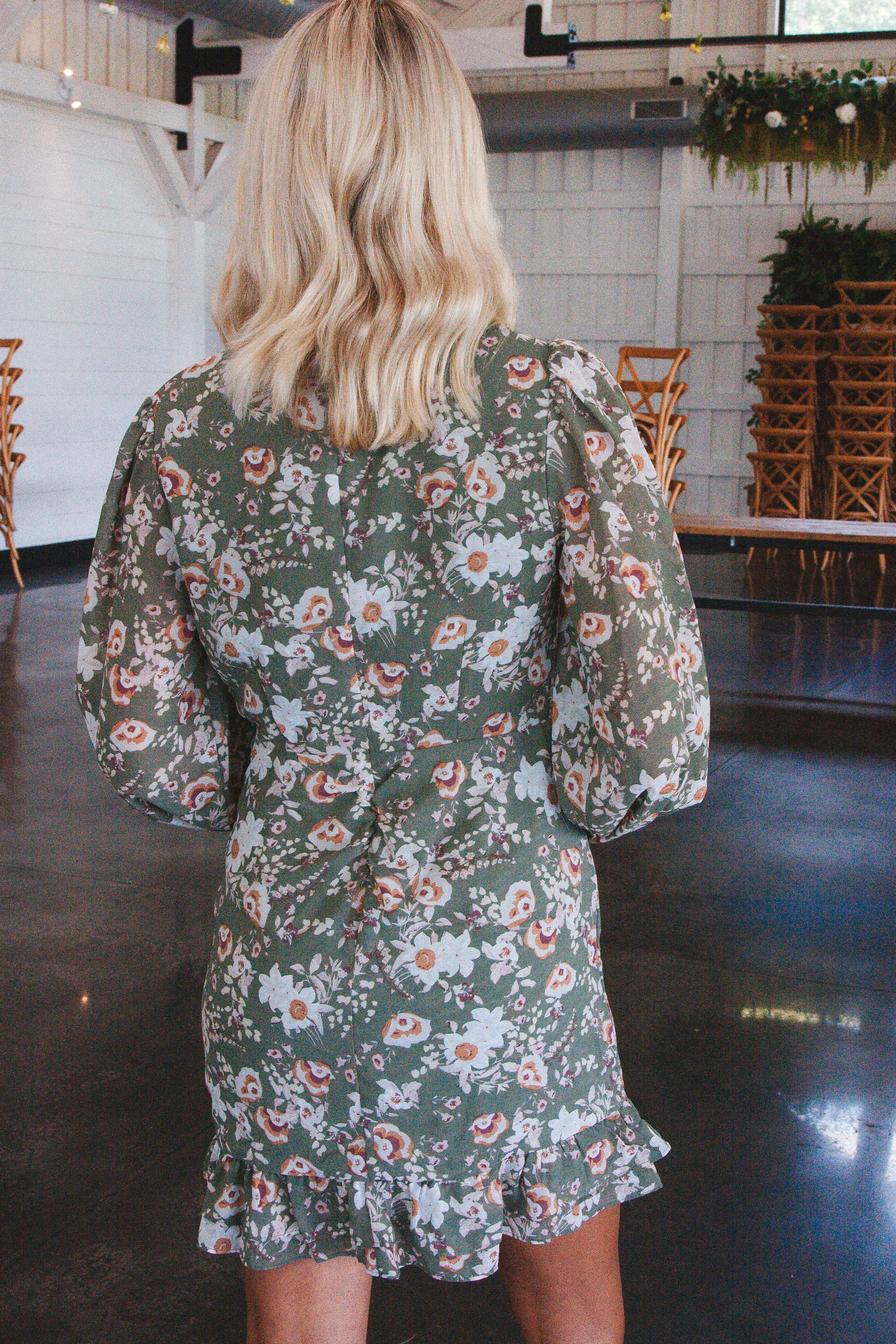 Feeling Flirty Floral Mini Dress, Olive sold by North & Main Clothing Company product image thumbnail 3