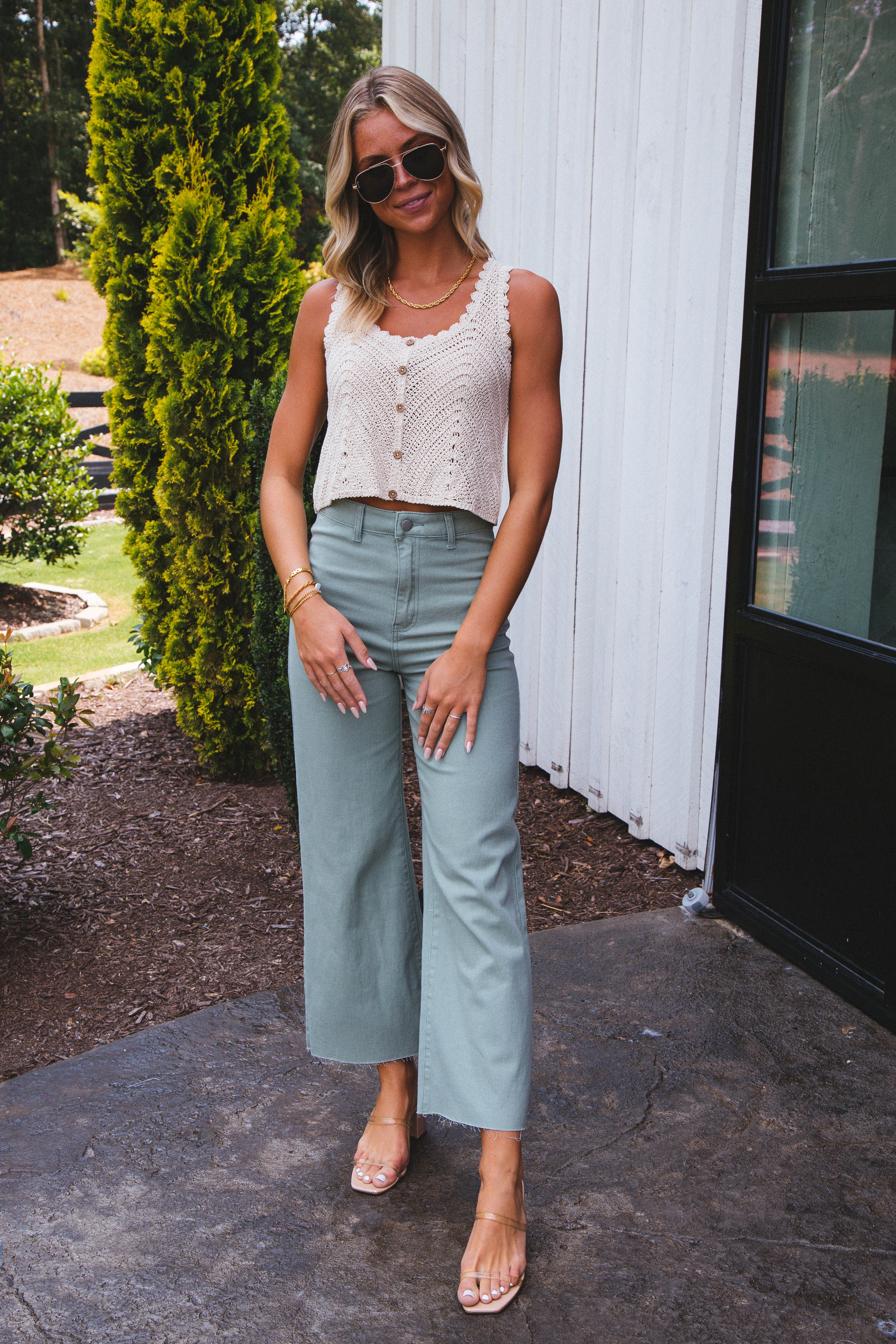 Aria High Rise Wide Leg Pants, Sage sold by North & Main Clothing Company product image thumbnail 2