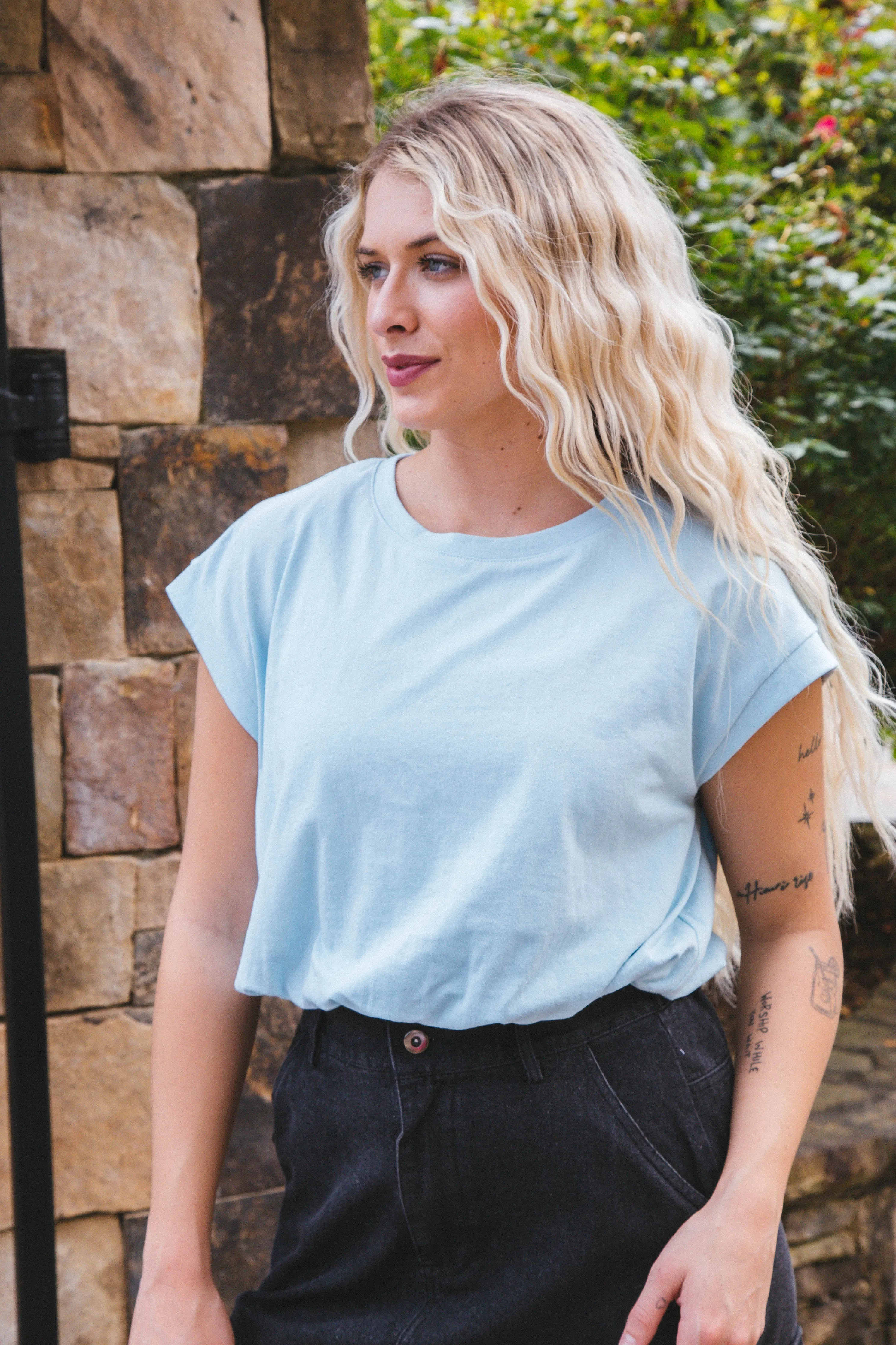 Jasmine Bubble Hem Top, Blue sold by North & Main Clothing Company