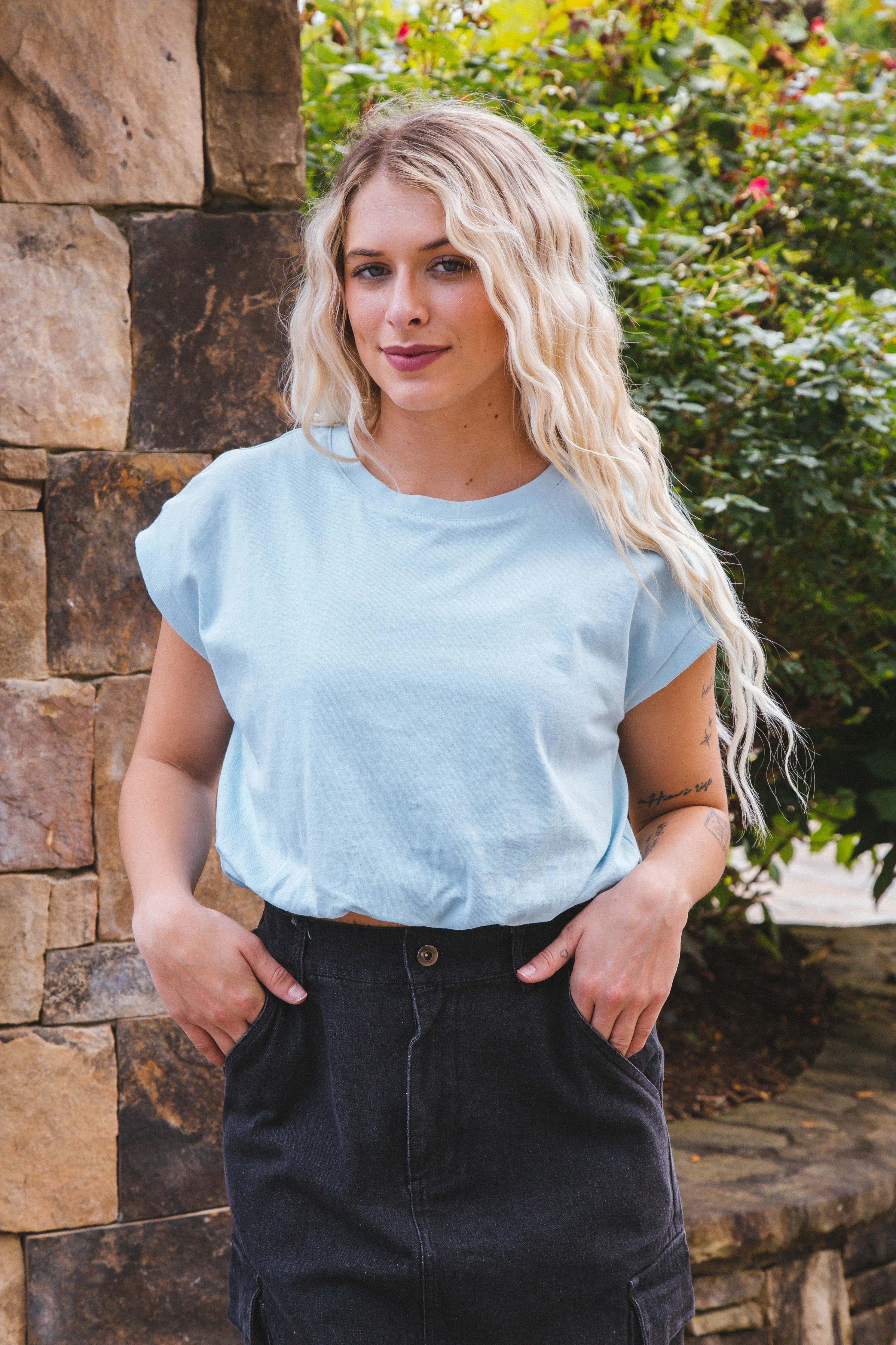 Jasmine Bubble Hem Top, Blue sold by North & Main Clothing Company product image thumbnail 3