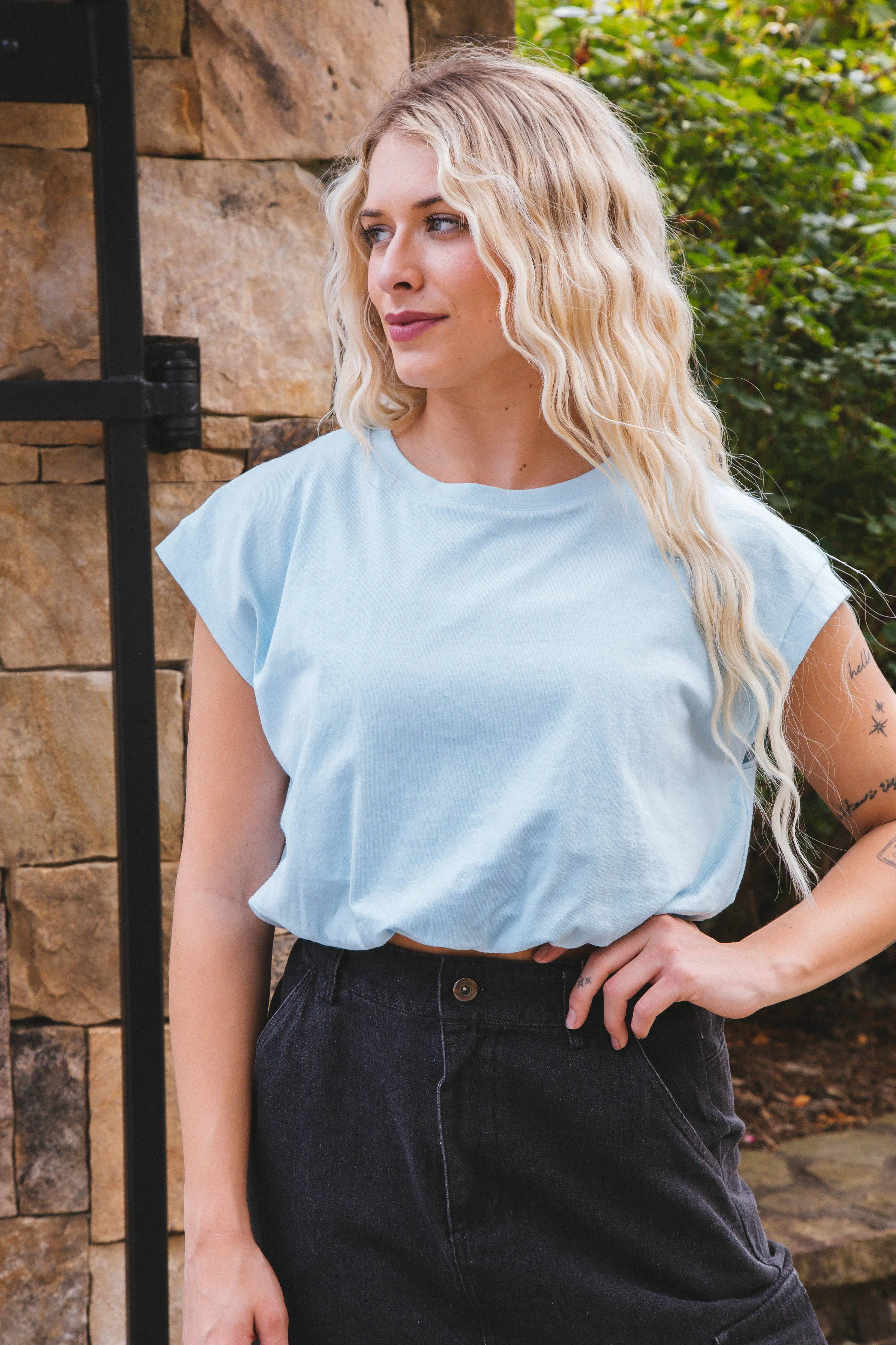 Jasmine Bubble Hem Top, Blue sold by North & Main Clothing Company product image thumbnail 5