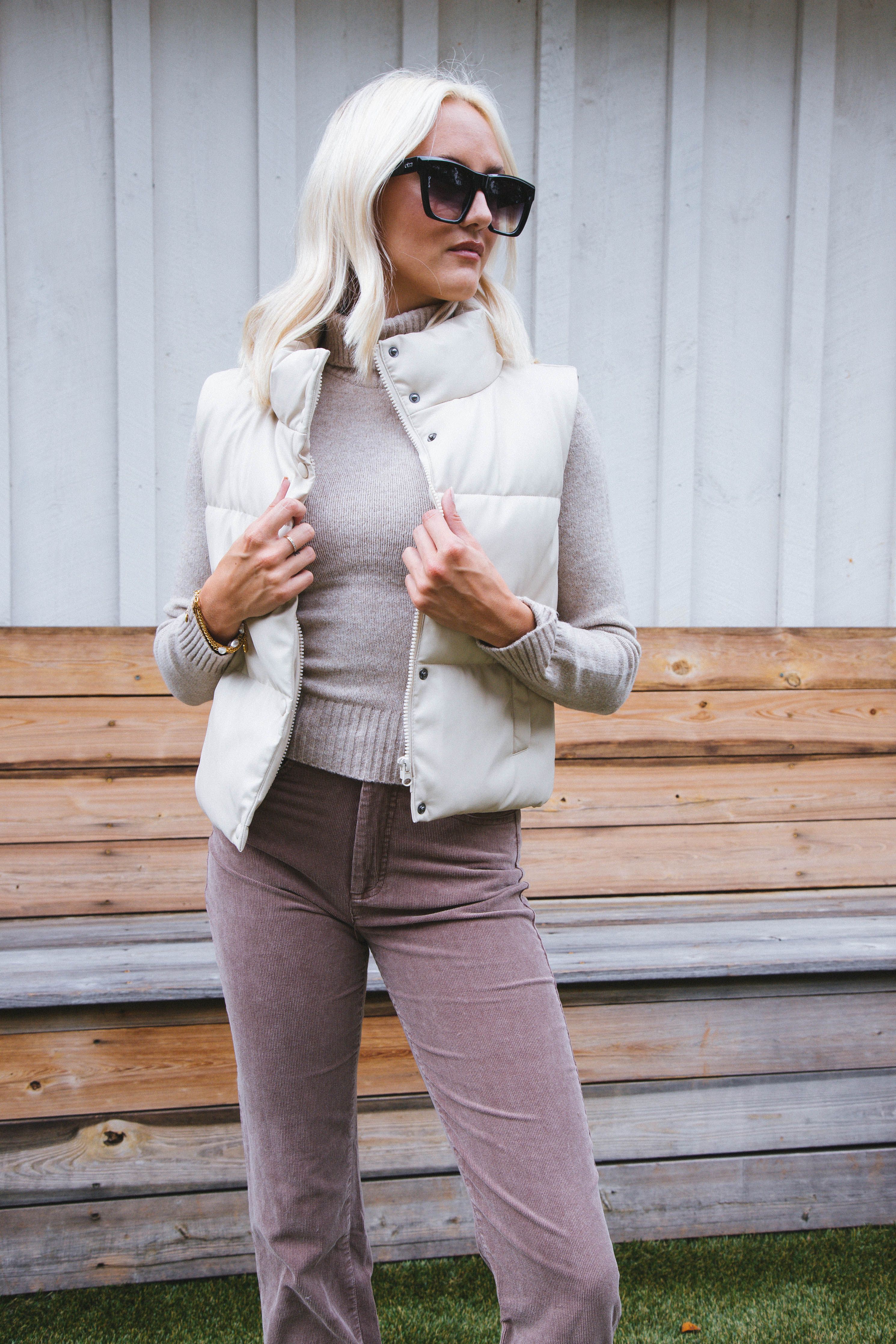 Vail Puffy Faux Leather Vest, Cream sold by North & Main Clothing Company product image thumbnail 2