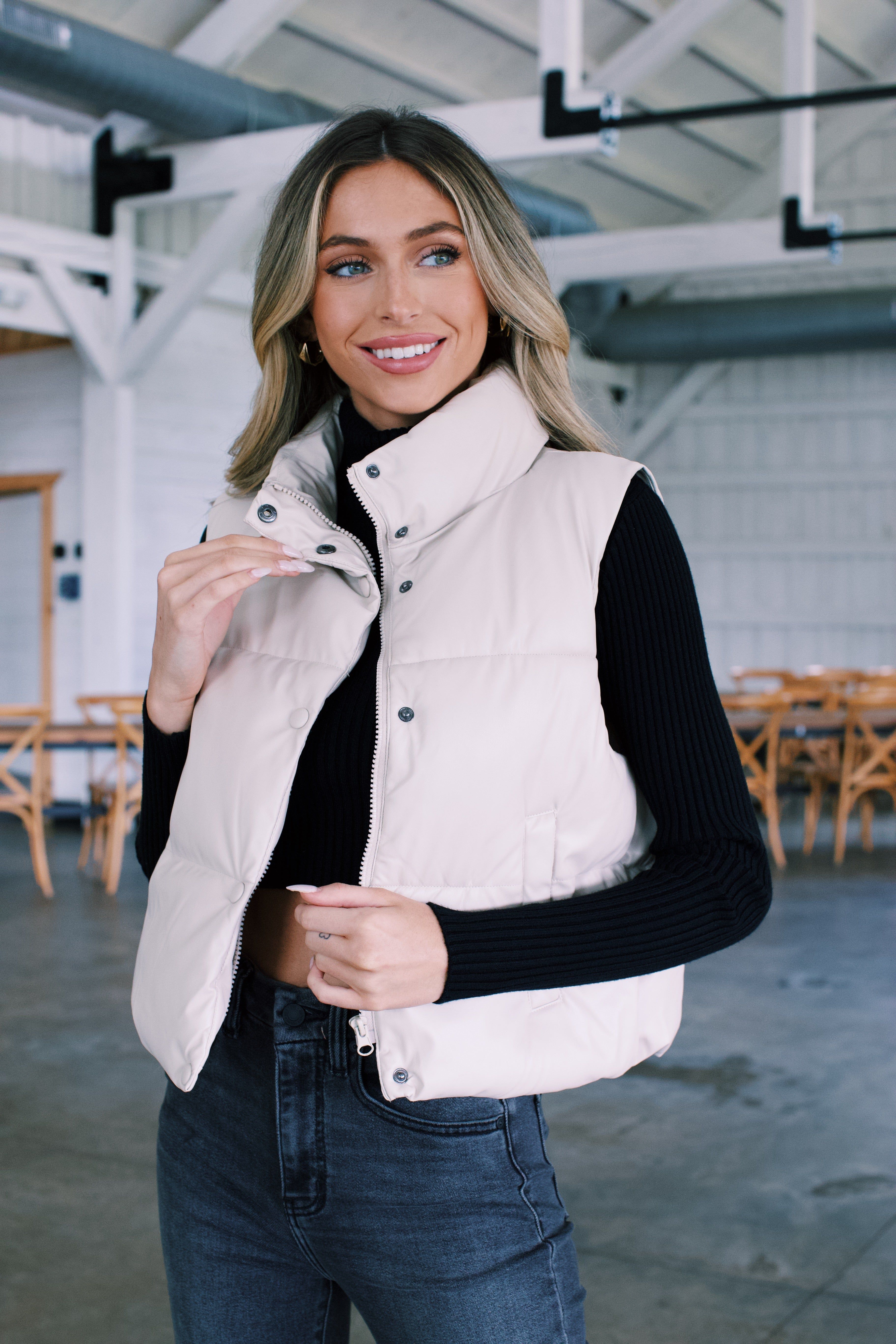 Vail Puffy Faux Leather Vest, Cream sold by North & Main Clothing Company product image thumbnail 5