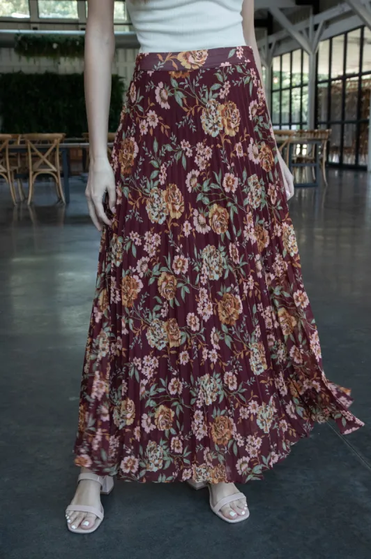 Ariya Floral Pleated Midi Skirt, Marsala Peach sold by North & Main Clothing Company
