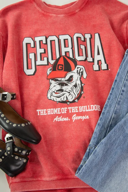Georgia Mascot Cord Sweatshirt, Red | Charlie Southern sold by North & Main Clothing Company