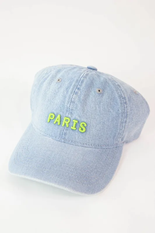 Paris Embroidered Baseball Cap, Denim sold by North & Main Clothing Company