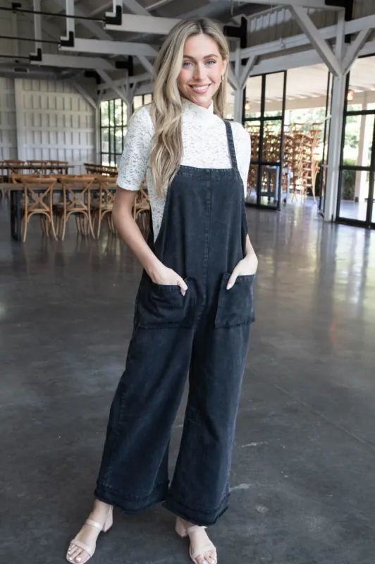 Bonnie Washed Twill Overall Jumpsuit, Black sold by North & Main Clothing Company