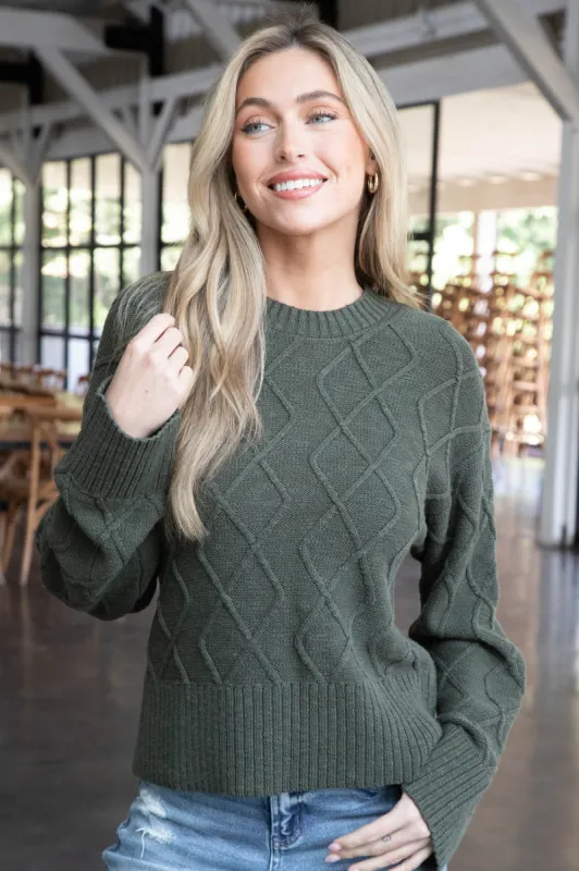 Coastal Cable Sweater, Dark Olive | Sanctuary sold by North & Main Clothing Company