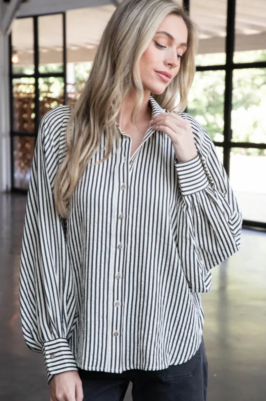 Miah Balloon Sleeve Shirt, Black sold by North & Main Clothing Company