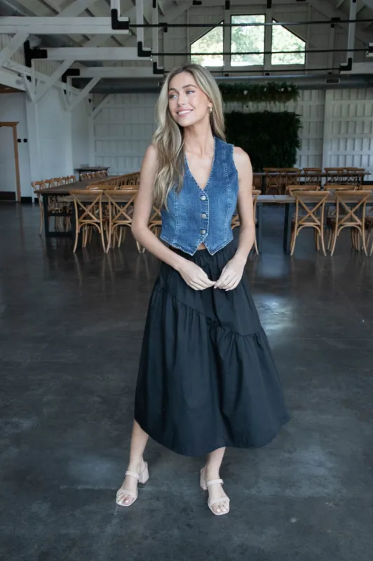 Emory Poplin Midi Skirt, Black sold by North & Main Clothing Company