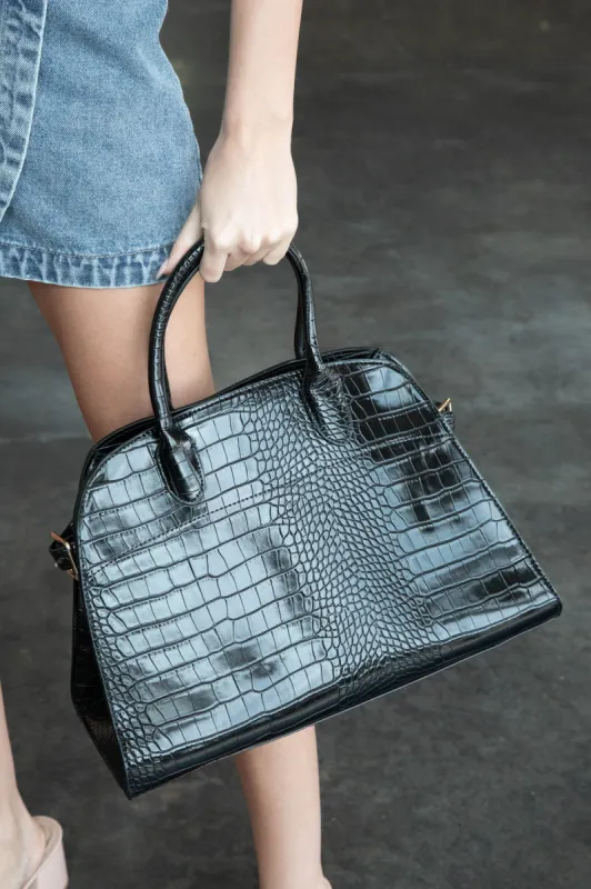 Natalee Faux Croc Tote Bag, Black sold by North & Main Clothing Company