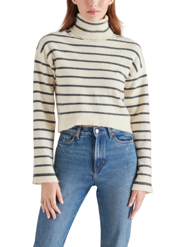 Narsha Turtleneck Sweater, Ivory Stripe | Steve Madden sold by North & Main Clothing Company