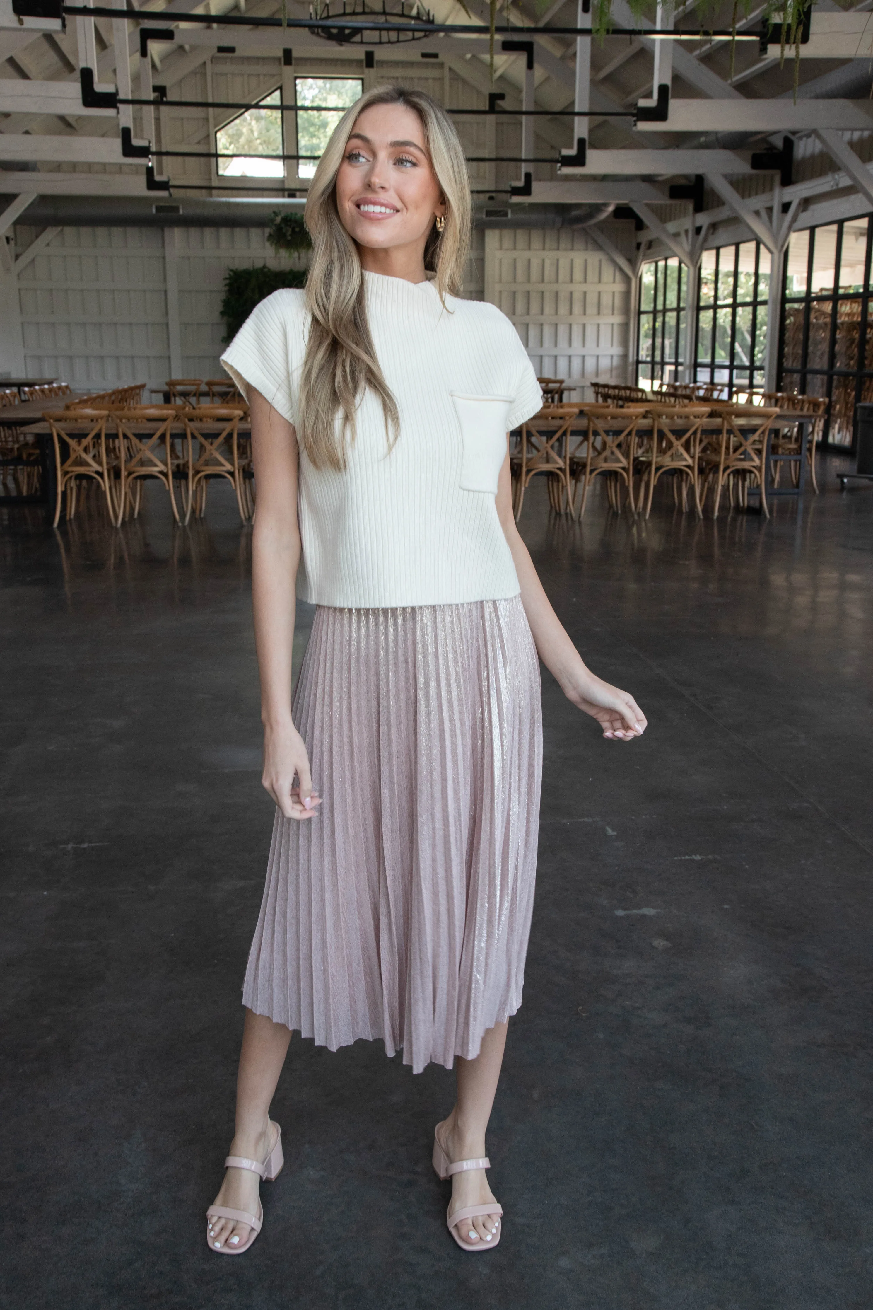 Kaiya Foil Coated Midi Skirt, Blush sold by North & Main Clothing Company product image thumbnail 4