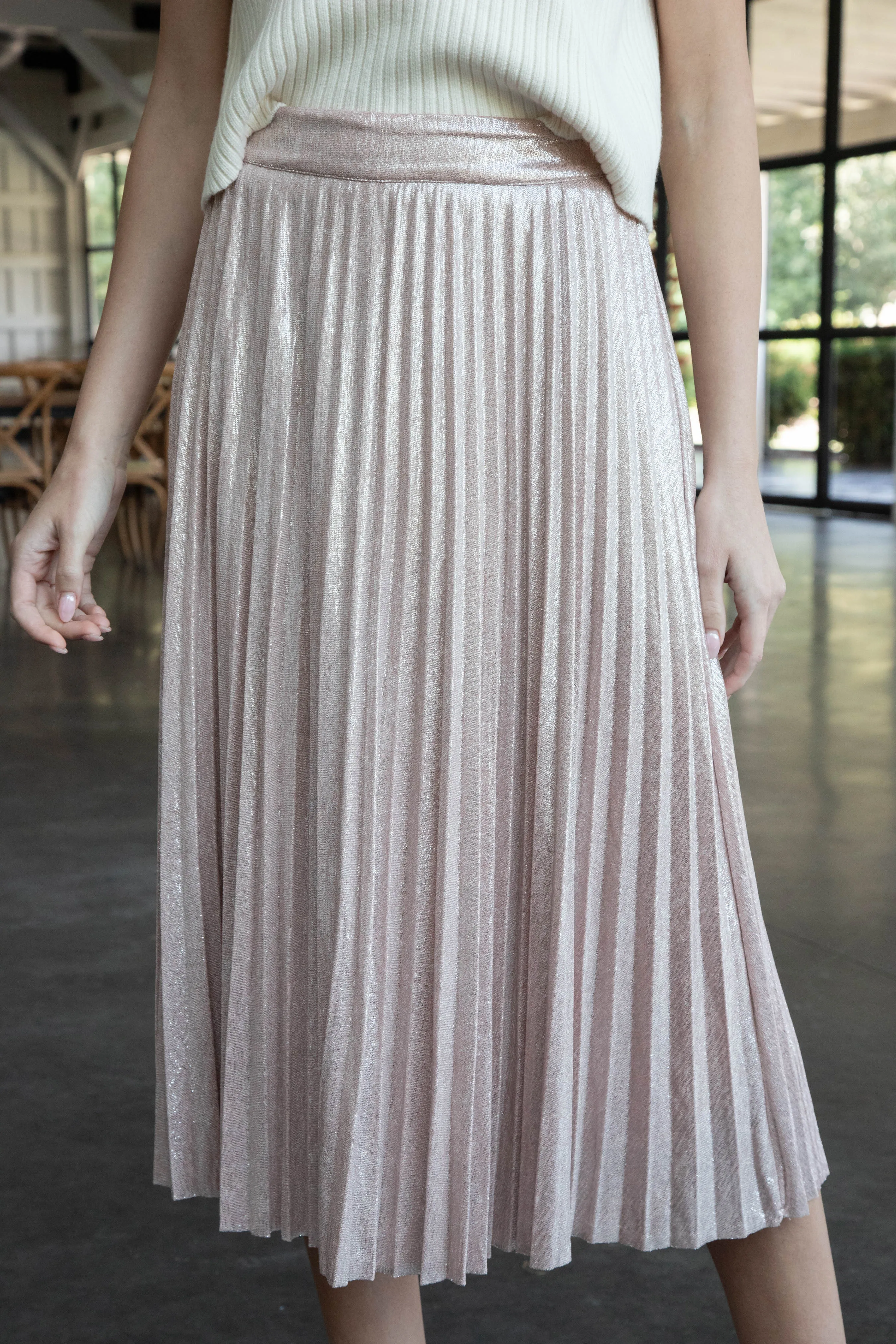 Kaiya Foil Coated Midi Skirt, Blush sold by North & Main Clothing Company product image thumbnail 5