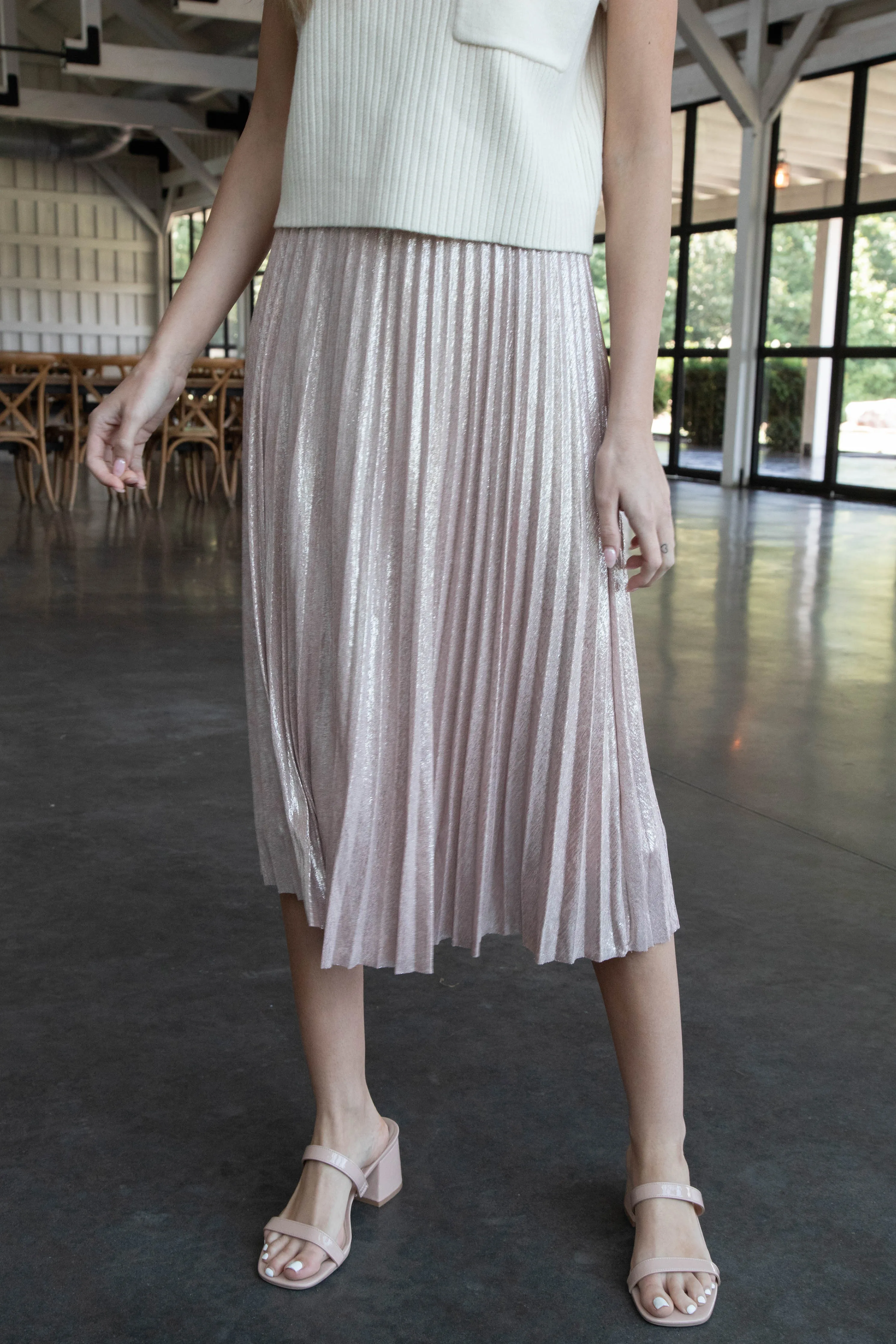 Kaiya Foil Coated Midi Skirt, Blush sold by North & Main Clothing Company product image thumbnail 3