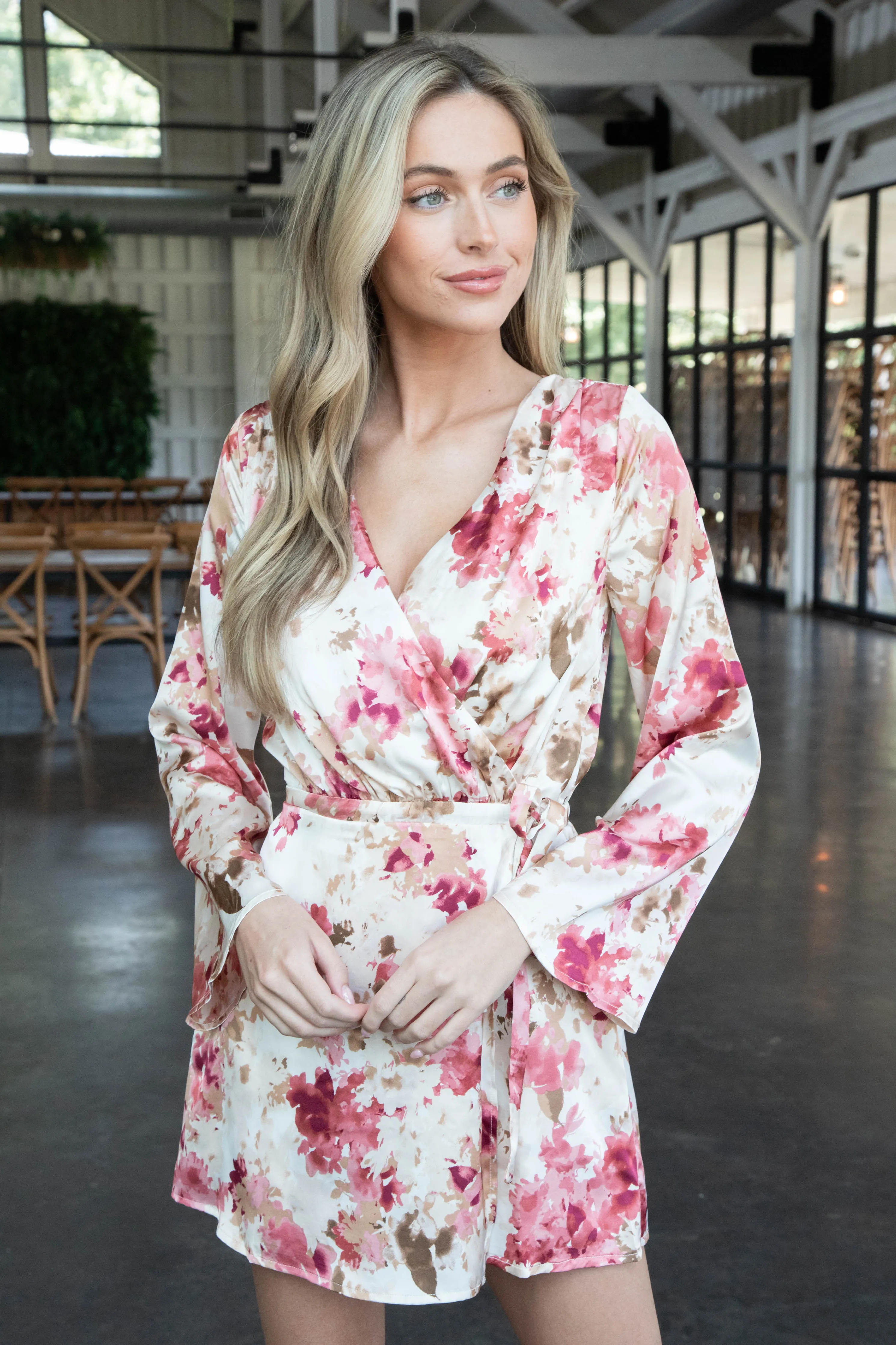 Girls Dinner Surplice Romper, Pink Multi | Sadie & Sage sold by North & Main Clothing Company product image thumbnail 3