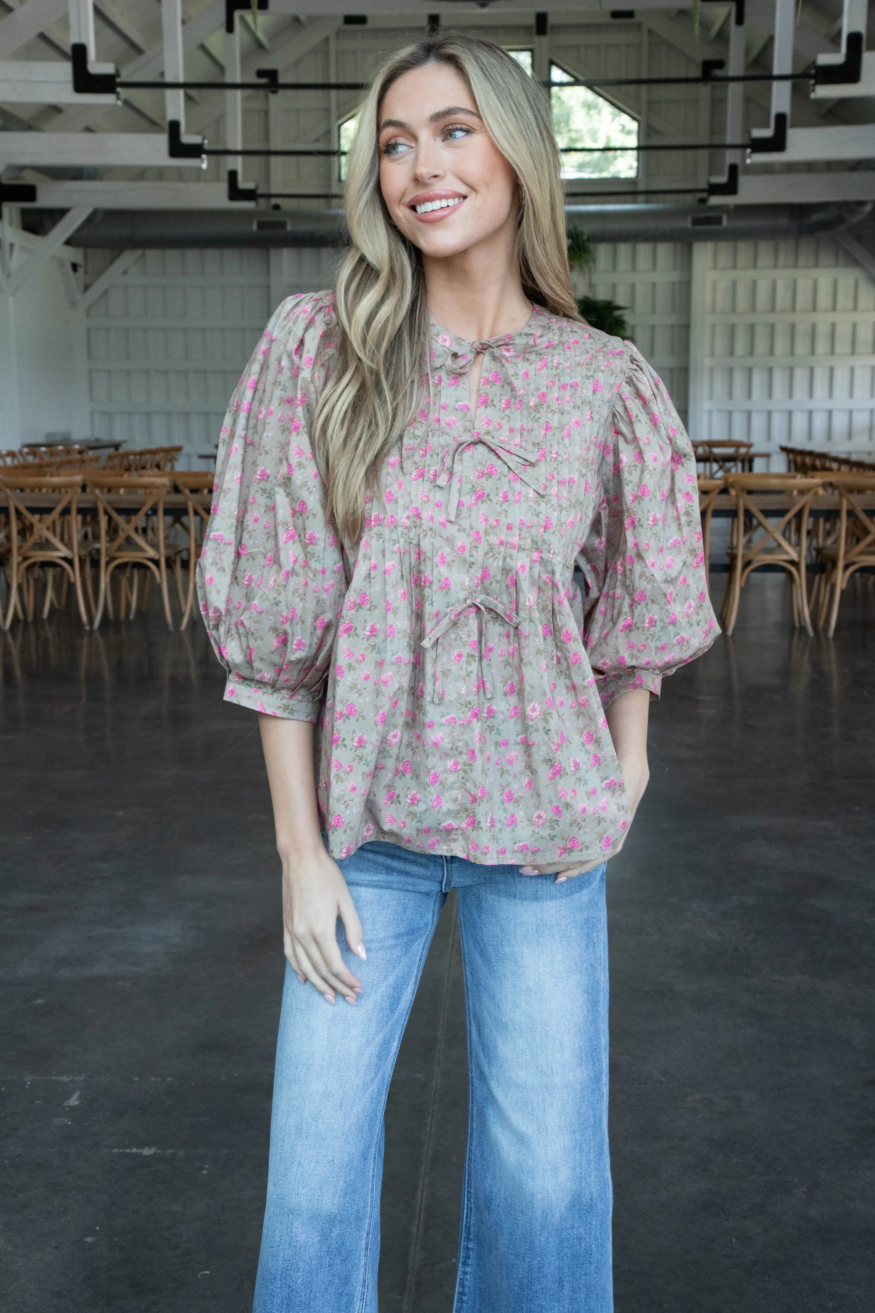 Jolene Pintuck & Bow Detail Top, Camel sold by North & Main Clothing Company product image thumbnail 3