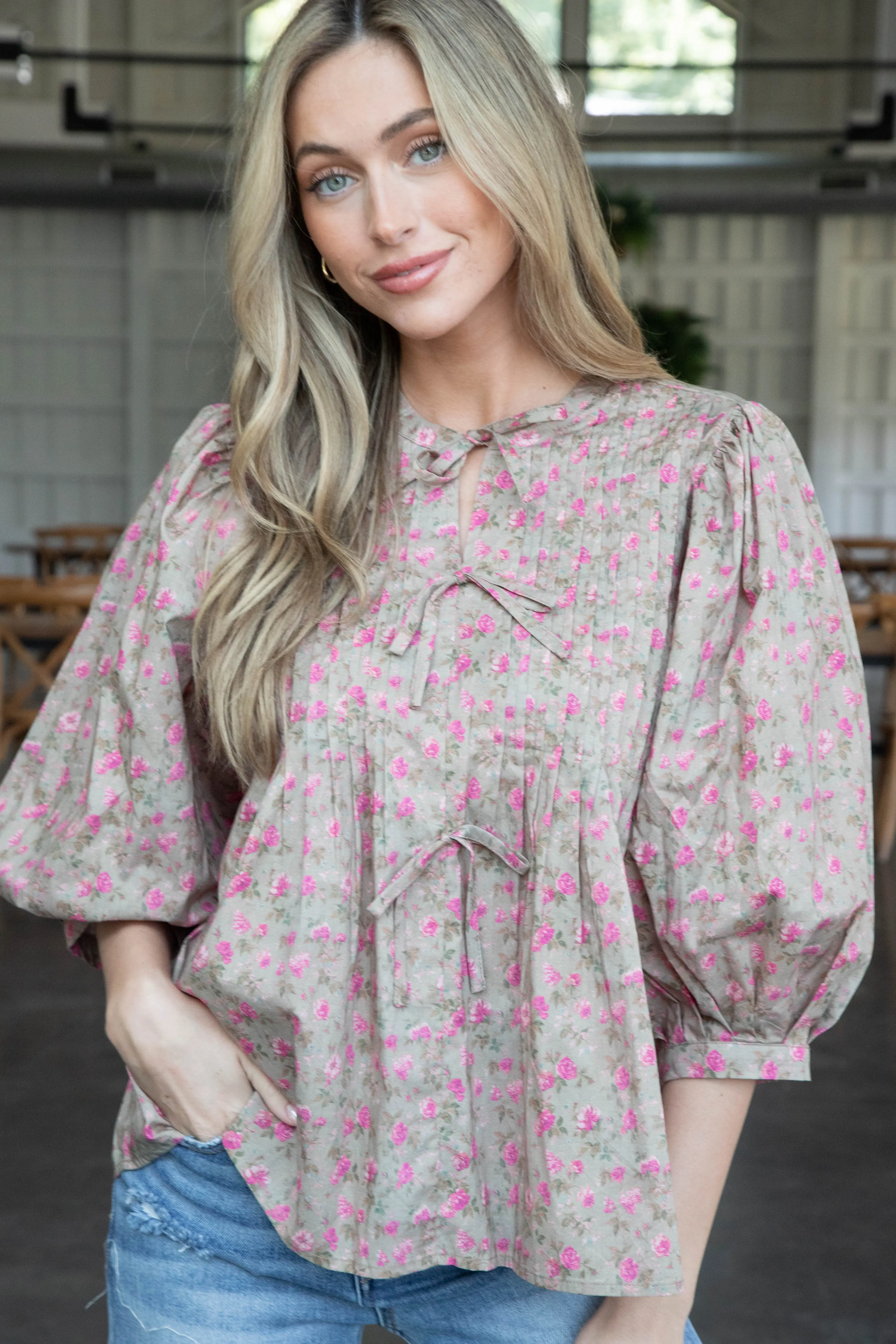 Jolene Pintuck & Bow Detail Top, Camel sold by North & Main Clothing Company product image thumbnail 5