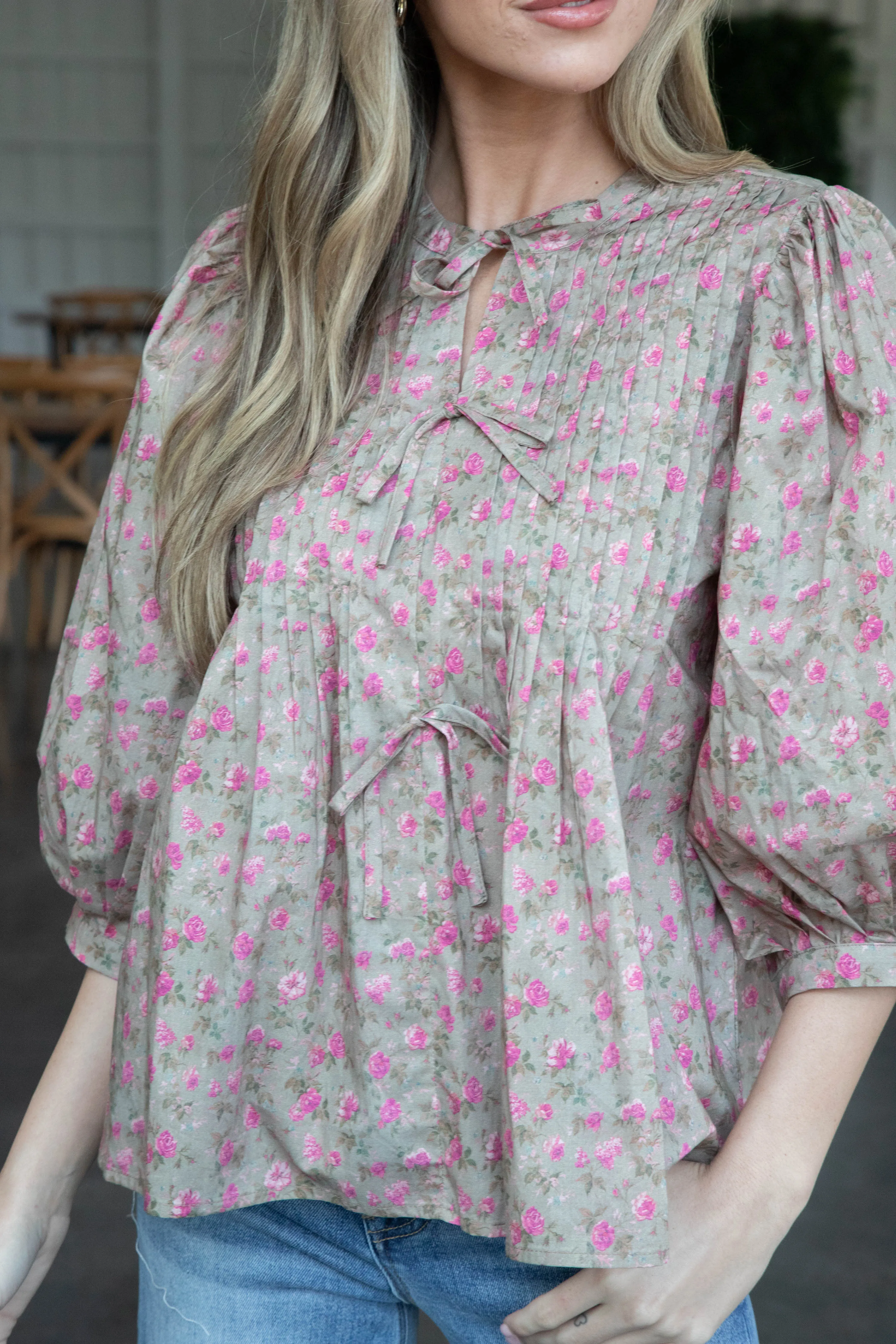 Jolene Pintuck & Bow Detail Top, Camel sold by North & Main Clothing Company product image thumbnail 2