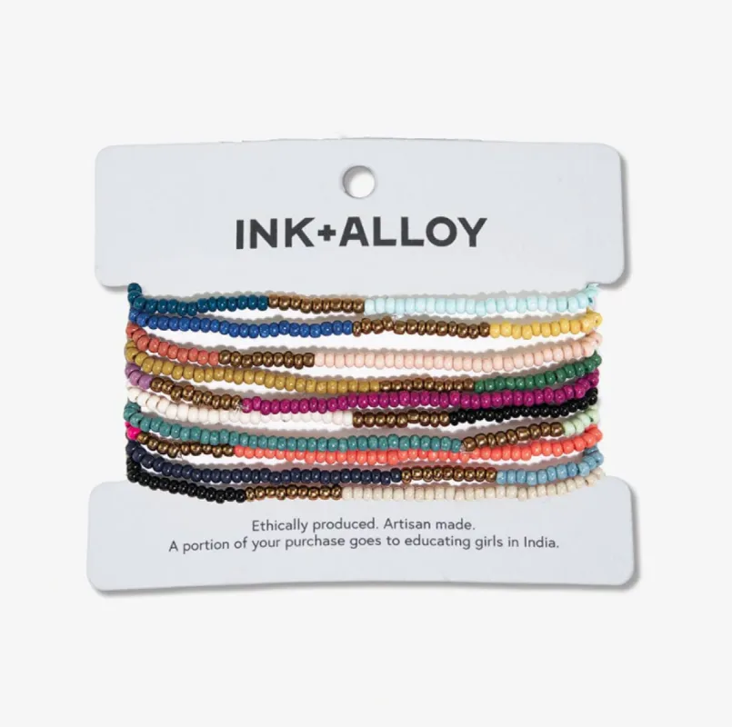 Set of 10 Colorblock Beaded Bracelets, Gold Block | Ink + Alloy made by North & Main Clothing Company