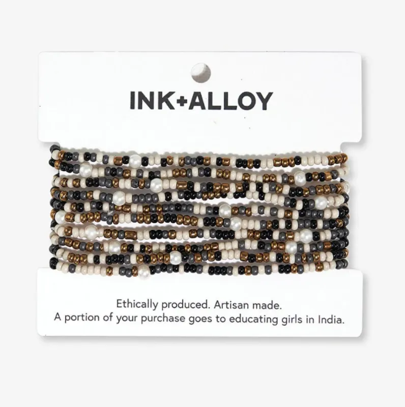 Set of 10 Confetti Beaded Bracelets, Black & Gold | Ink + Alloy sold by North & Main Clothing Company